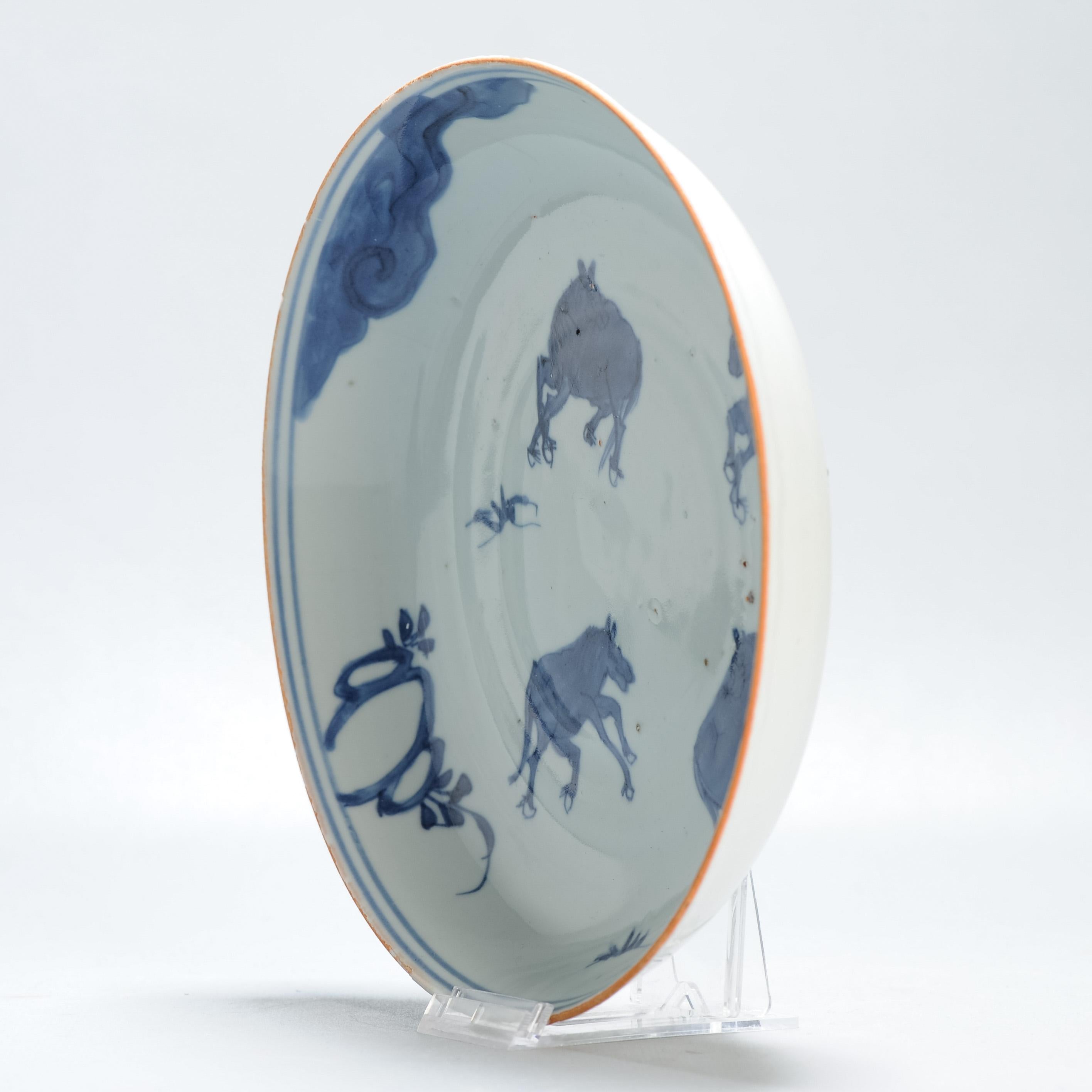 18th Century and Earlier Antique Ming Kosometsuke Chinese Porcelain Deep Dish Horses Tianqi Period