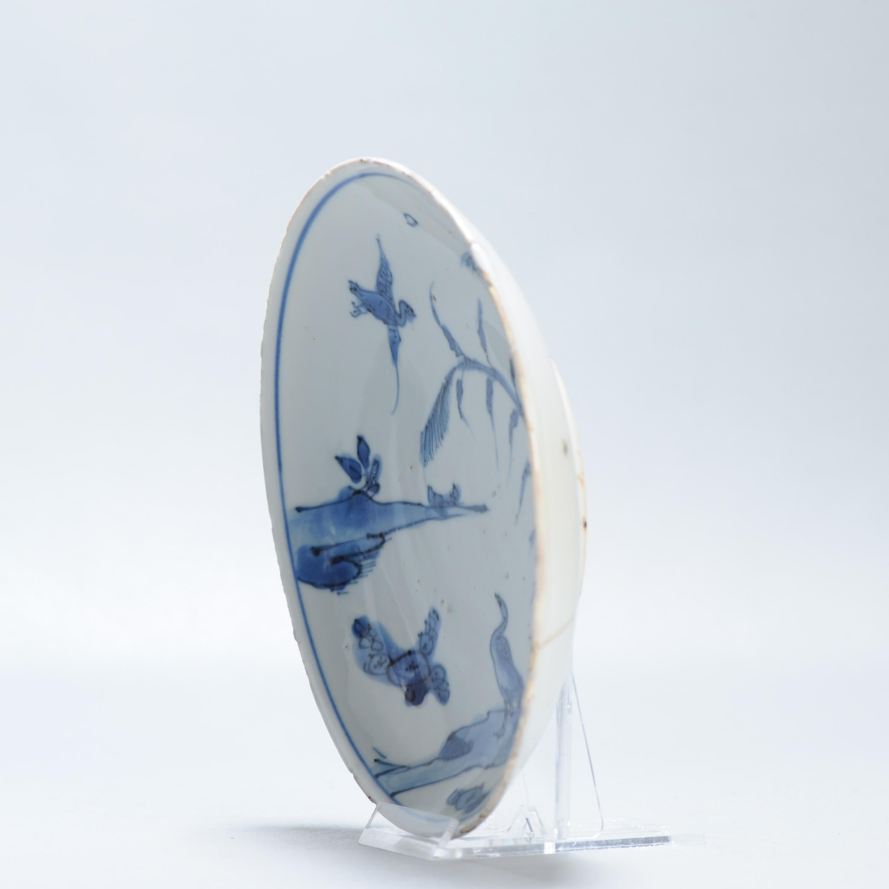 18th Century and Earlier Antique Ming Kosometsuke Chinese Porcelain Dish Flying Ducks Tianqi Period