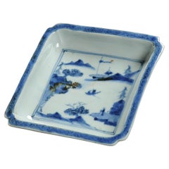 Antique Ming Literati Tianqi Period 17th c Chinese Porcelain China Dish Landscap