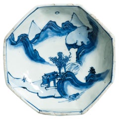 Antique Ming Literati Tianqi Period 17th c Chinese Porcelain China Dish Landscap