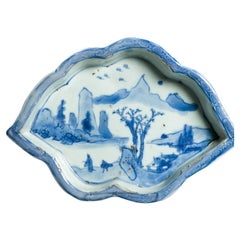 Antique Ming Literati Tianqi Period 17th c Chinese Porcelain China Dish Landscap