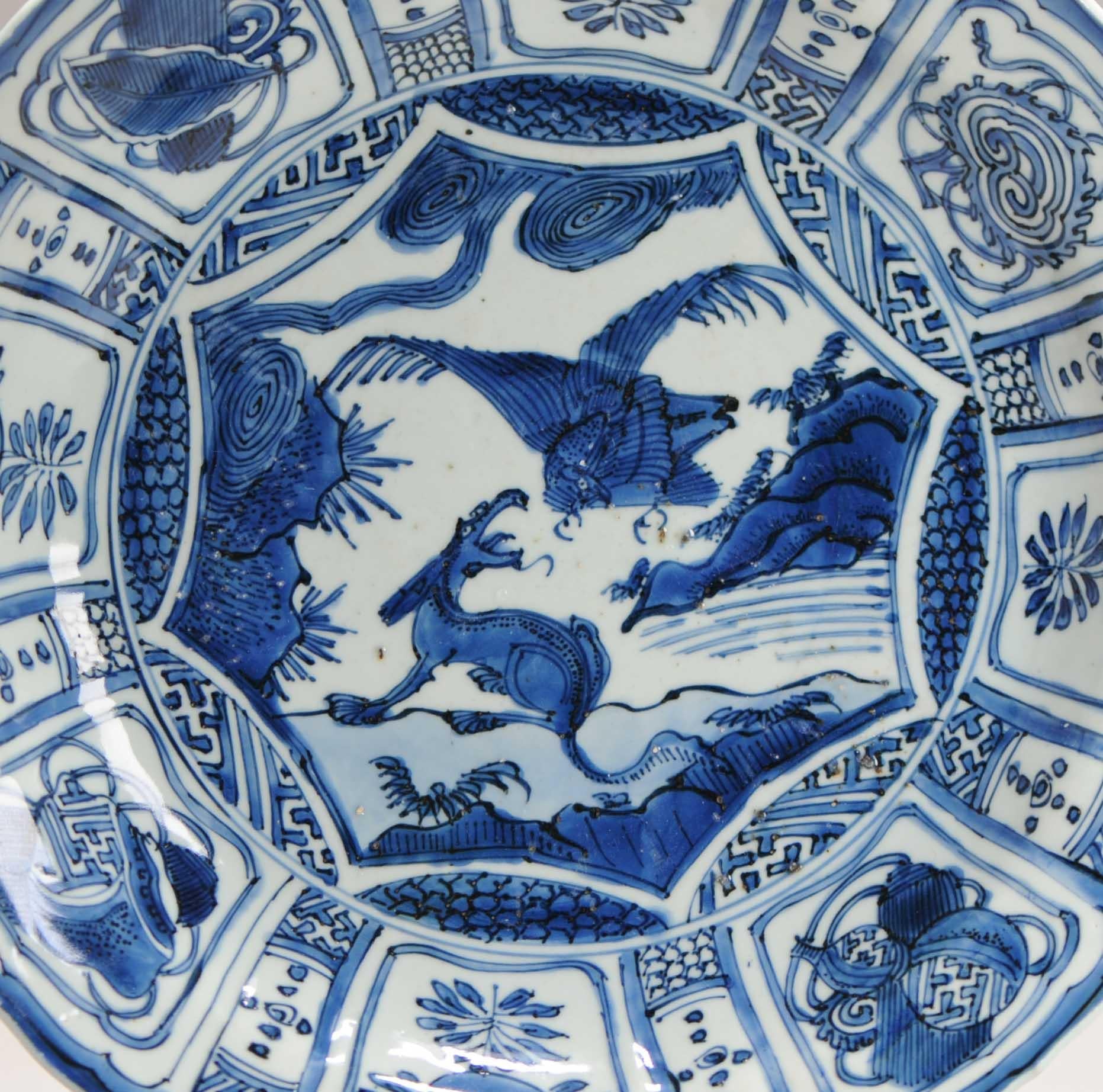 18th Century and Earlier Antique Ming Period Chinese Porcelain Charger Eagle and Goat Yin Yang Harmony For Sale
