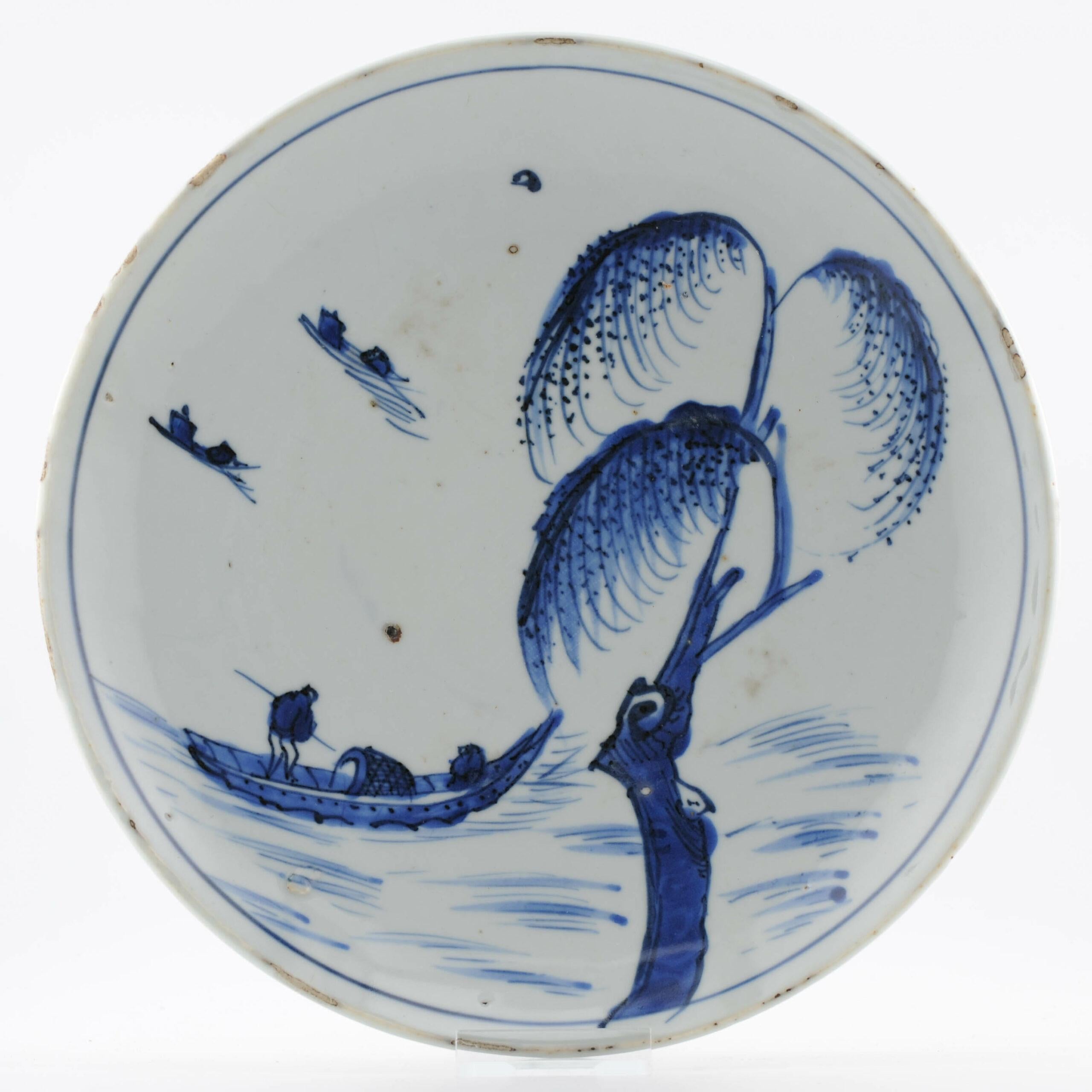Ancien plat en porcelaine chinoise de la période Ming Kosometsuke Fisherman en vente 1