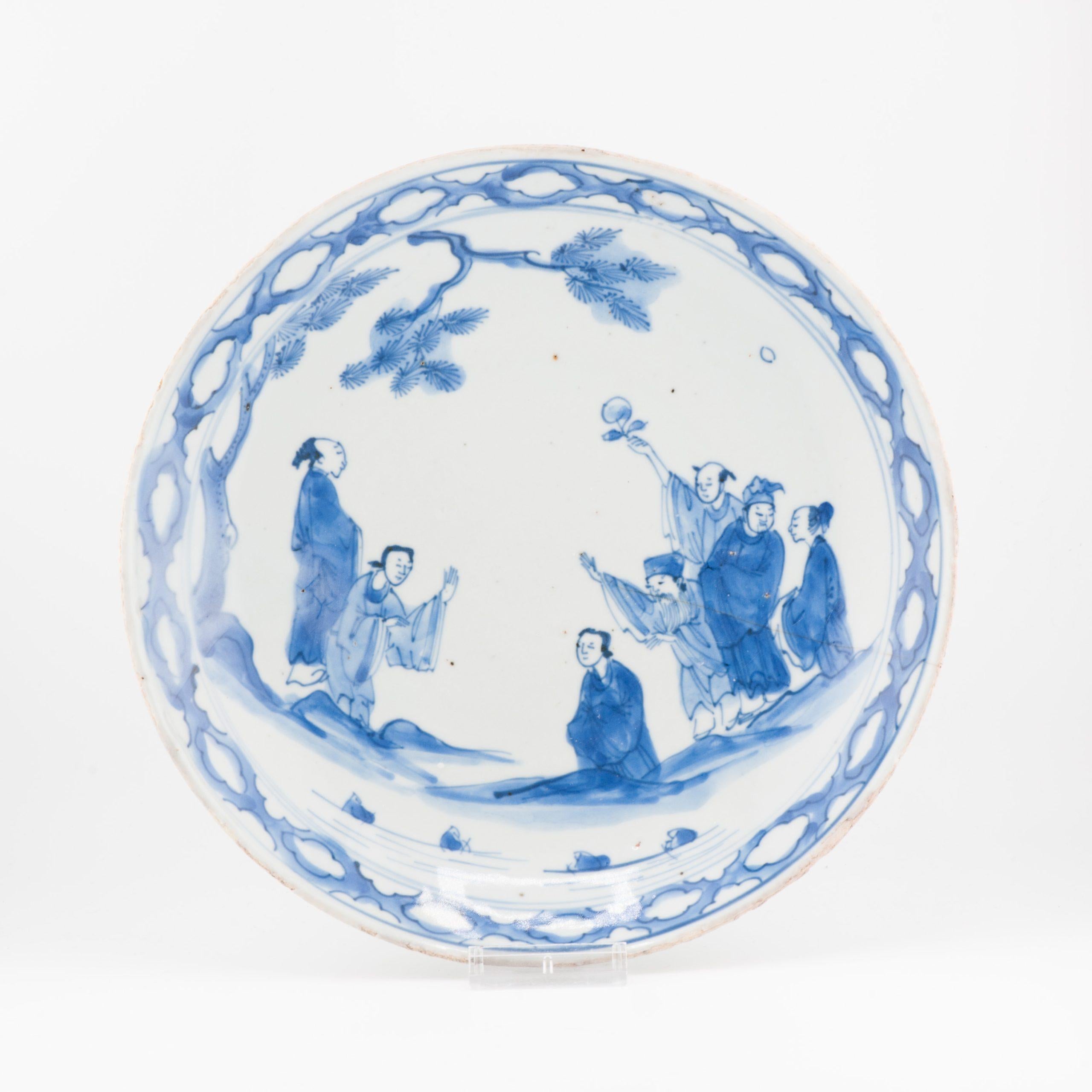 18th Century and Earlier Antique Ming Period Chinese Porcelain Landscape Figural Dish Kosometsuke For Sale