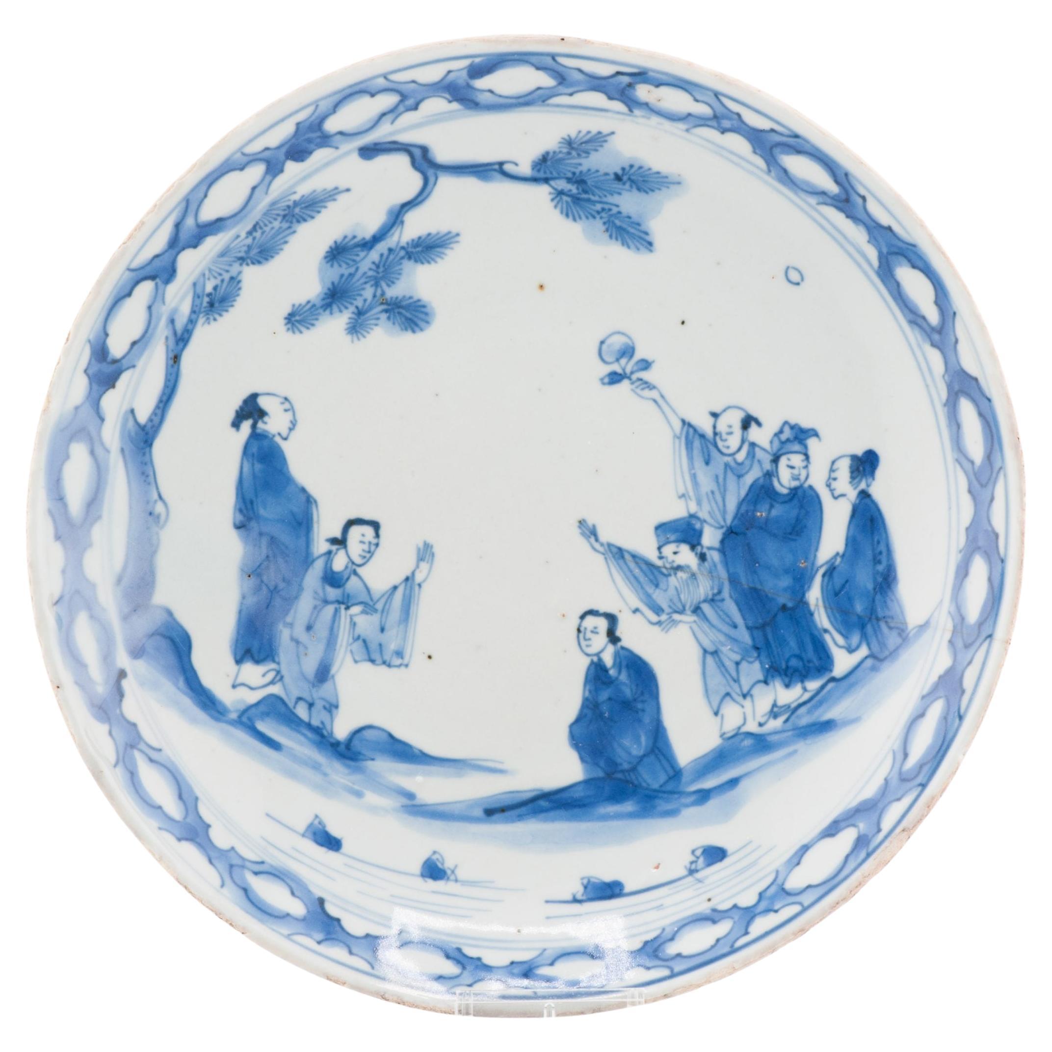 Antique Ming Period Chinese Porcelain Landscape Figural Dish Kosometsuke For Sale