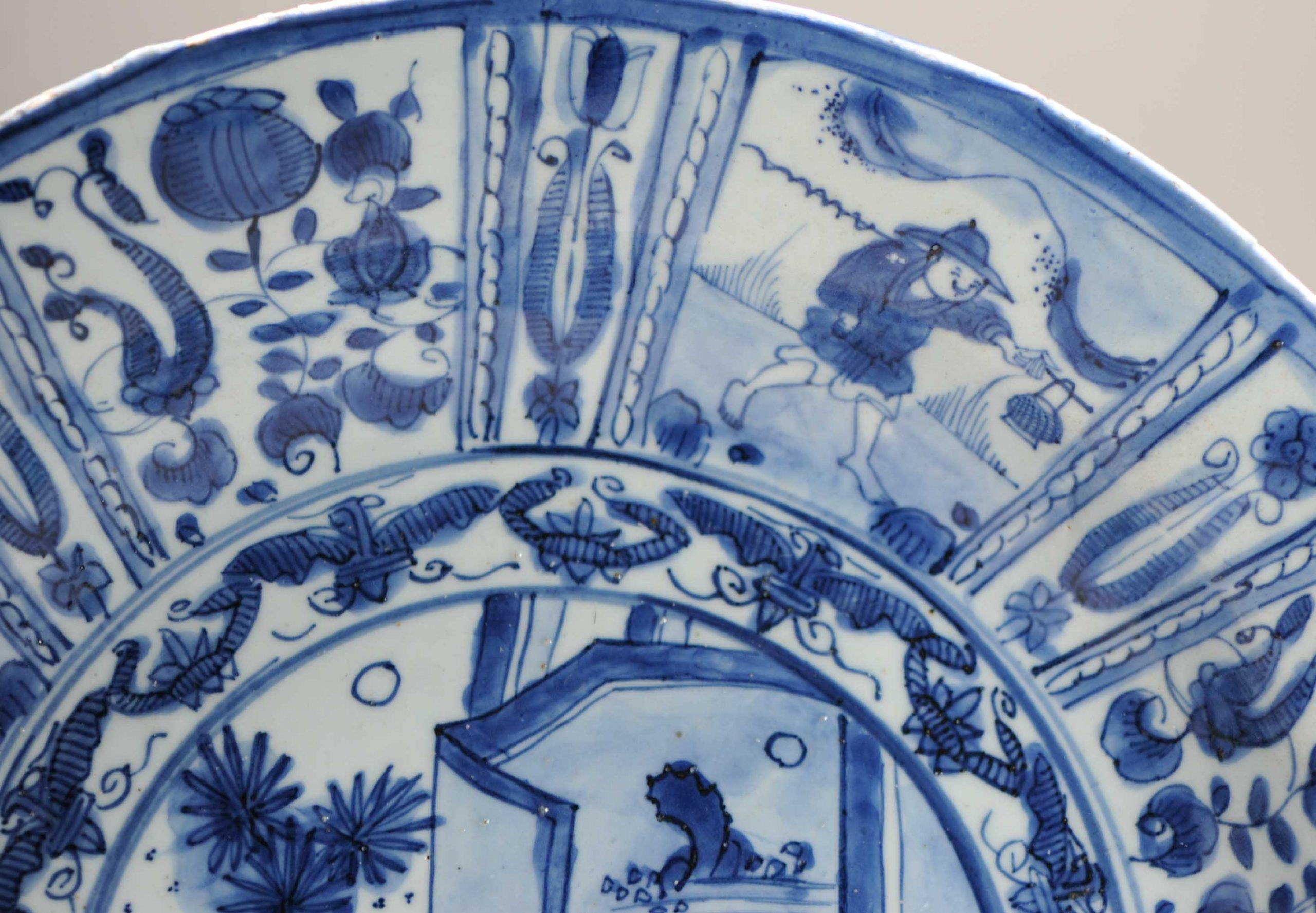 Antiguo Periodo Ming Porcelana China Literato y ayudante Cargador Moscas W en venta 14