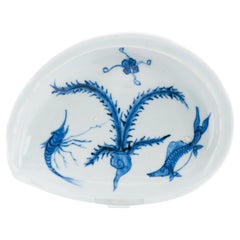 Antique Ming Period Fish and Shrimp Kosometsuke Chinese Porcelain Kaiseki Dish
