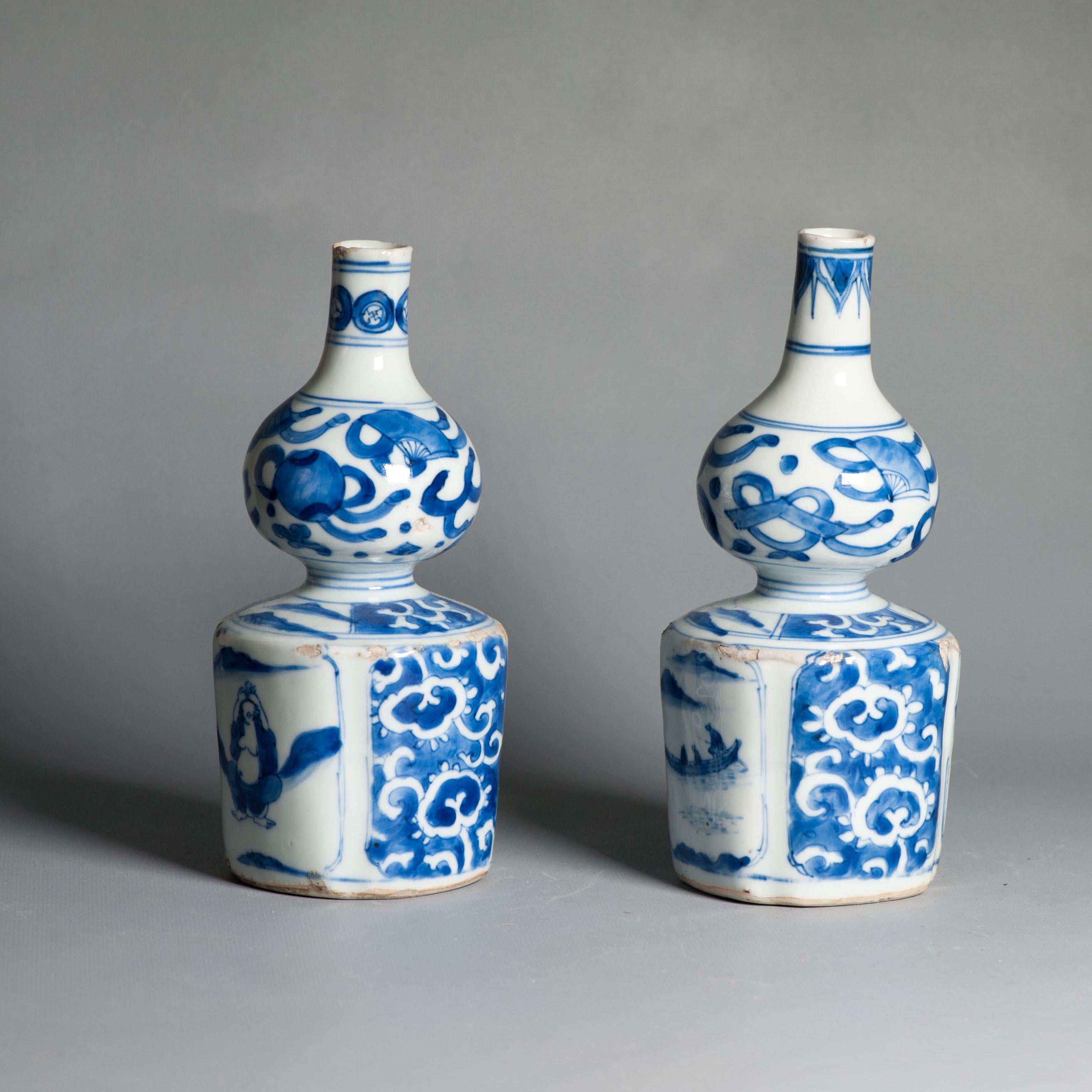 Antique Ming Period Kraak Tokkuri Sake Bottles Kosometsuke Landscape Chinese For Sale 5