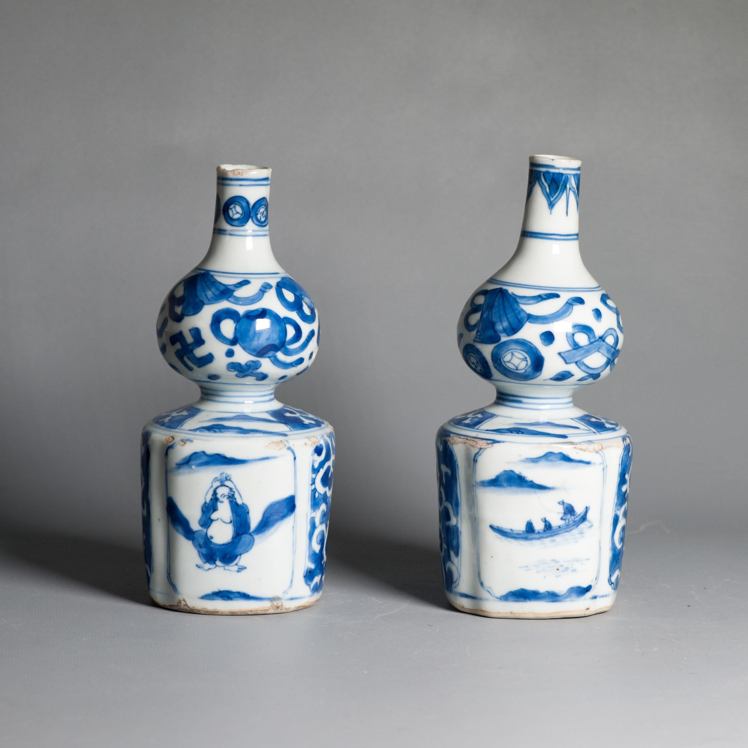 Antique Ming Period Kraak Tokkuri Sake Bottles Kosometsuke Landscape Chinese For Sale 6