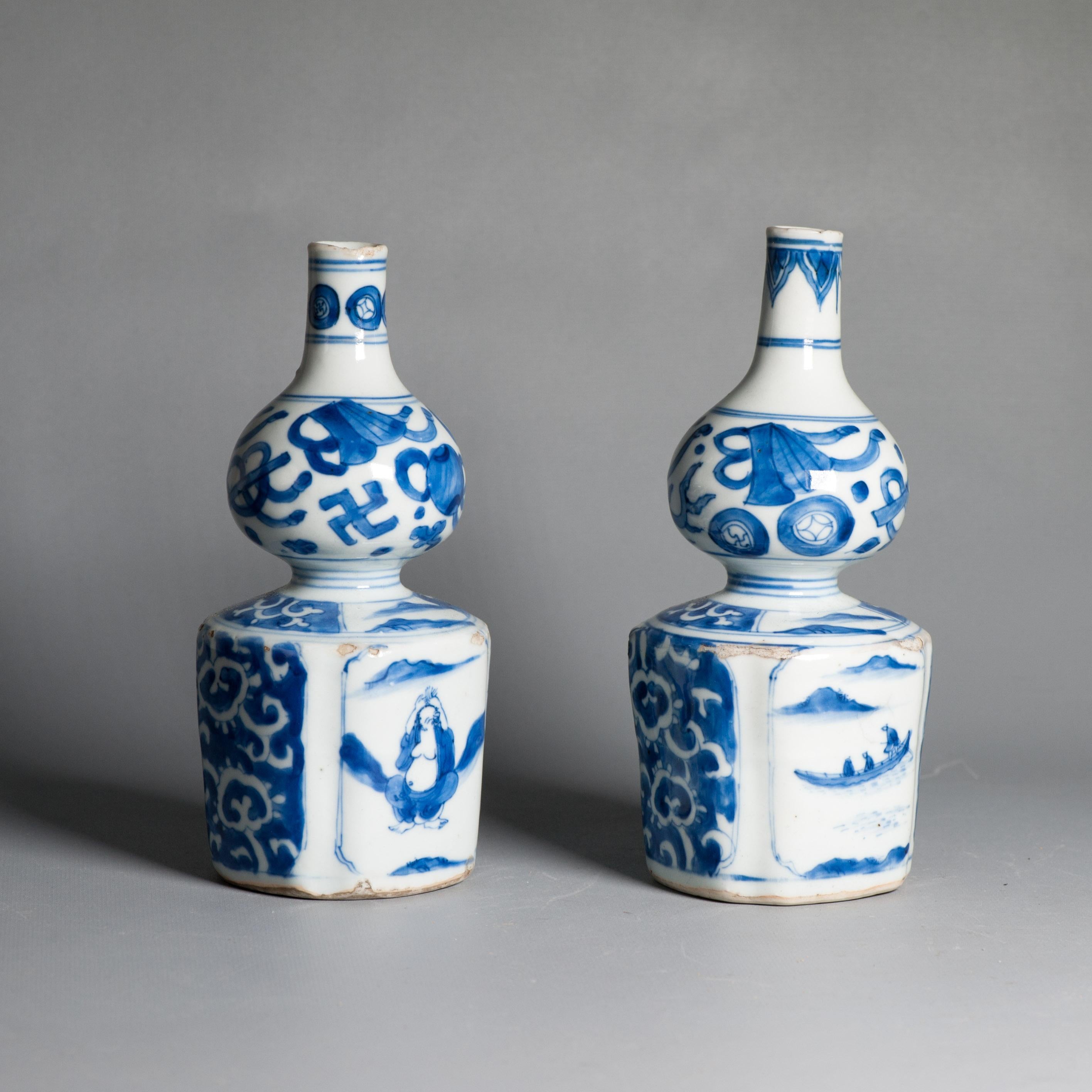 Antique Ming Period Kraak Tokkuri Sake Bottles Kosometsuke Landscape Chinese For Sale 11