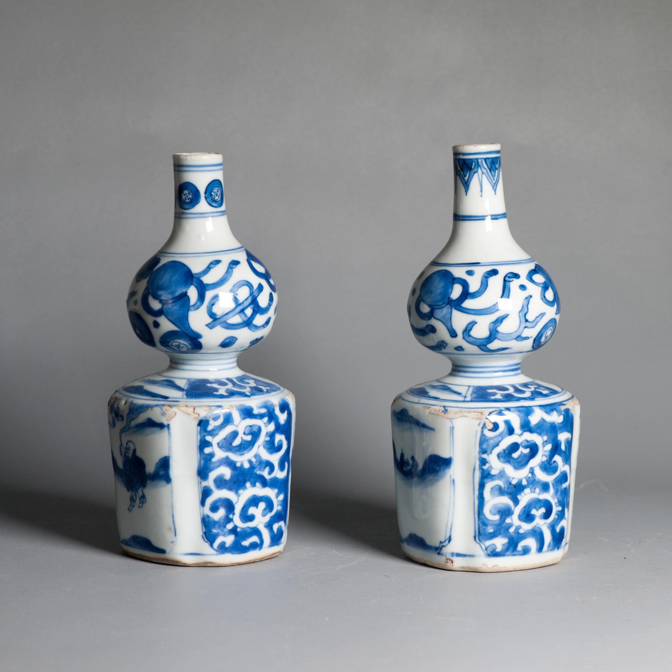 Antique Ming Period Kraak Tokkuri Sake Bottles Kosometsuke Landscape Chinese For Sale 13
