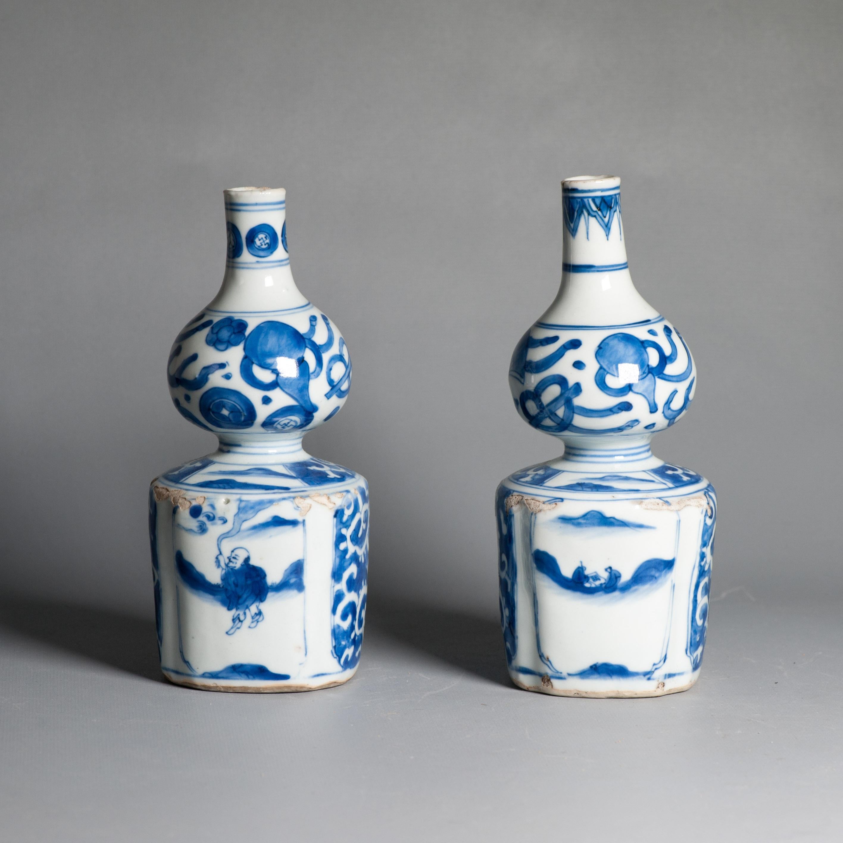 Antique Ming Period Kraak Tokkuri Sake Bottles Kosometsuke Landscape Chinese For Sale 14