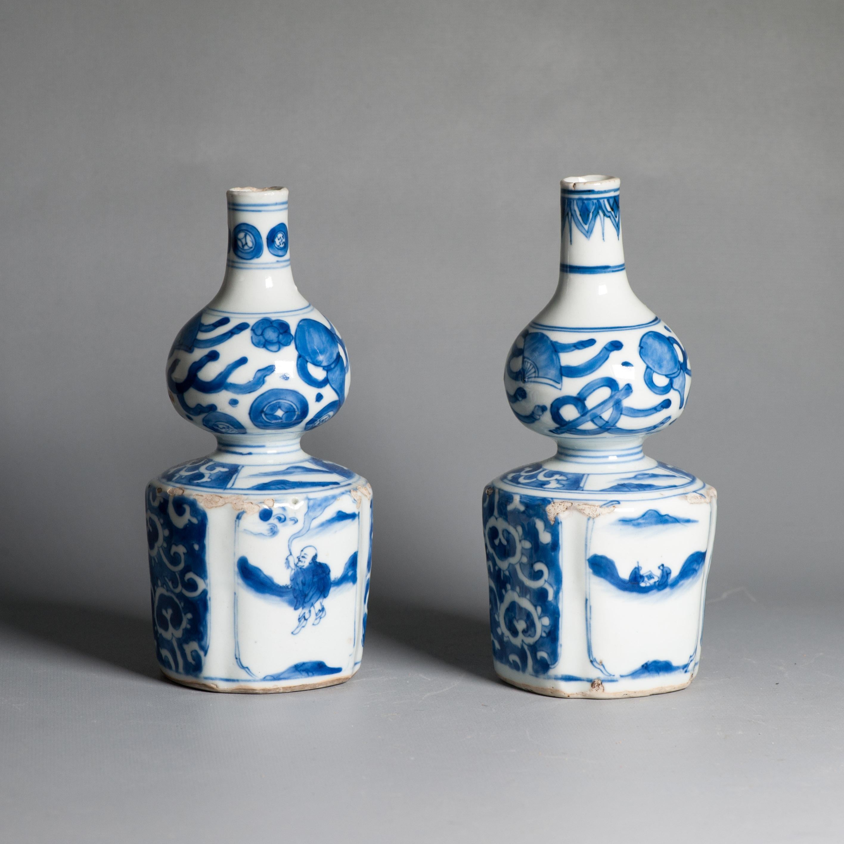 Antique Ming Period Kraak Tokkuri Sake Bottles Kosometsuke Landscape Chinese For Sale 15