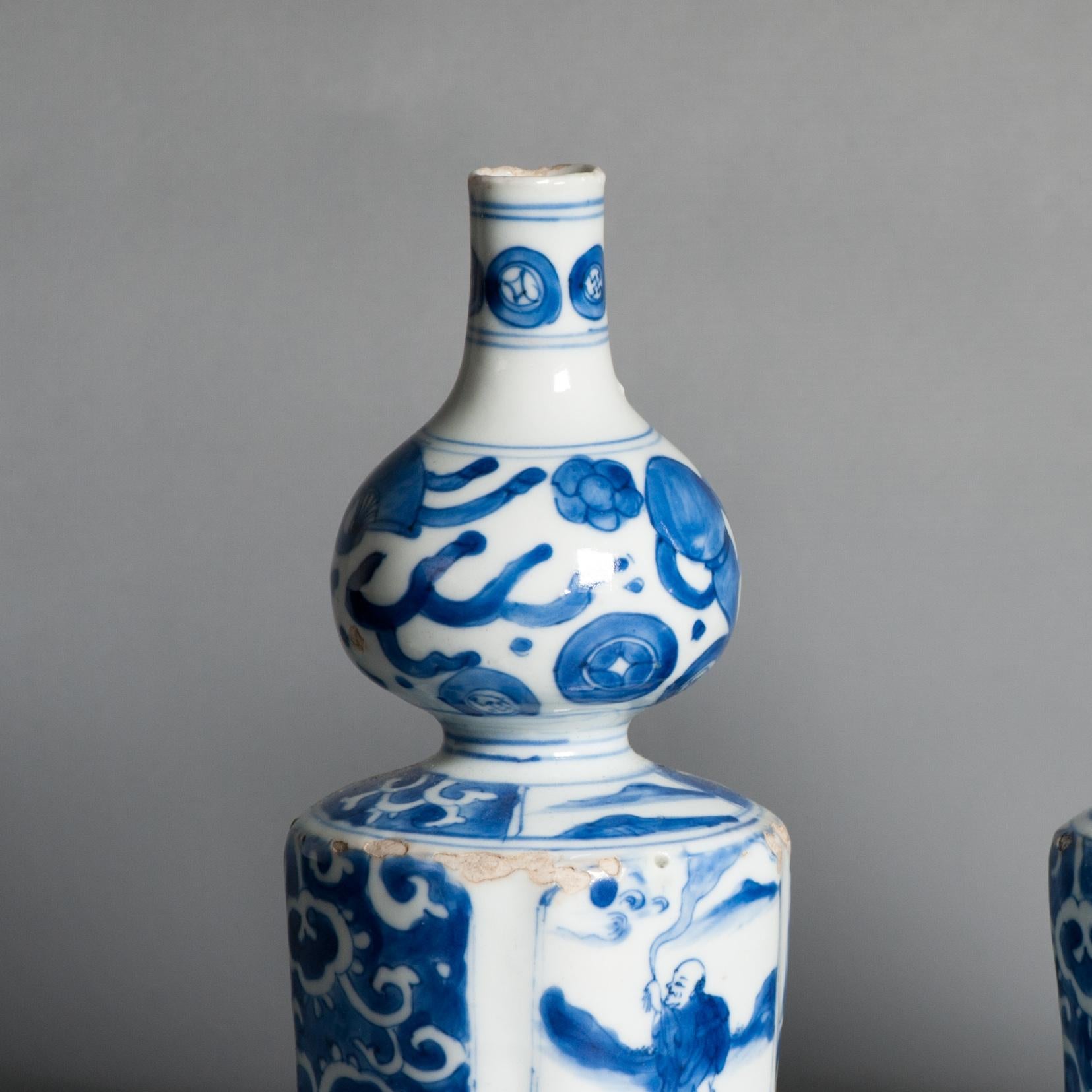 Antique Ming Period Kraak Tokkuri Sake Bottles Kosometsuke Landscape Chinese For Sale 2