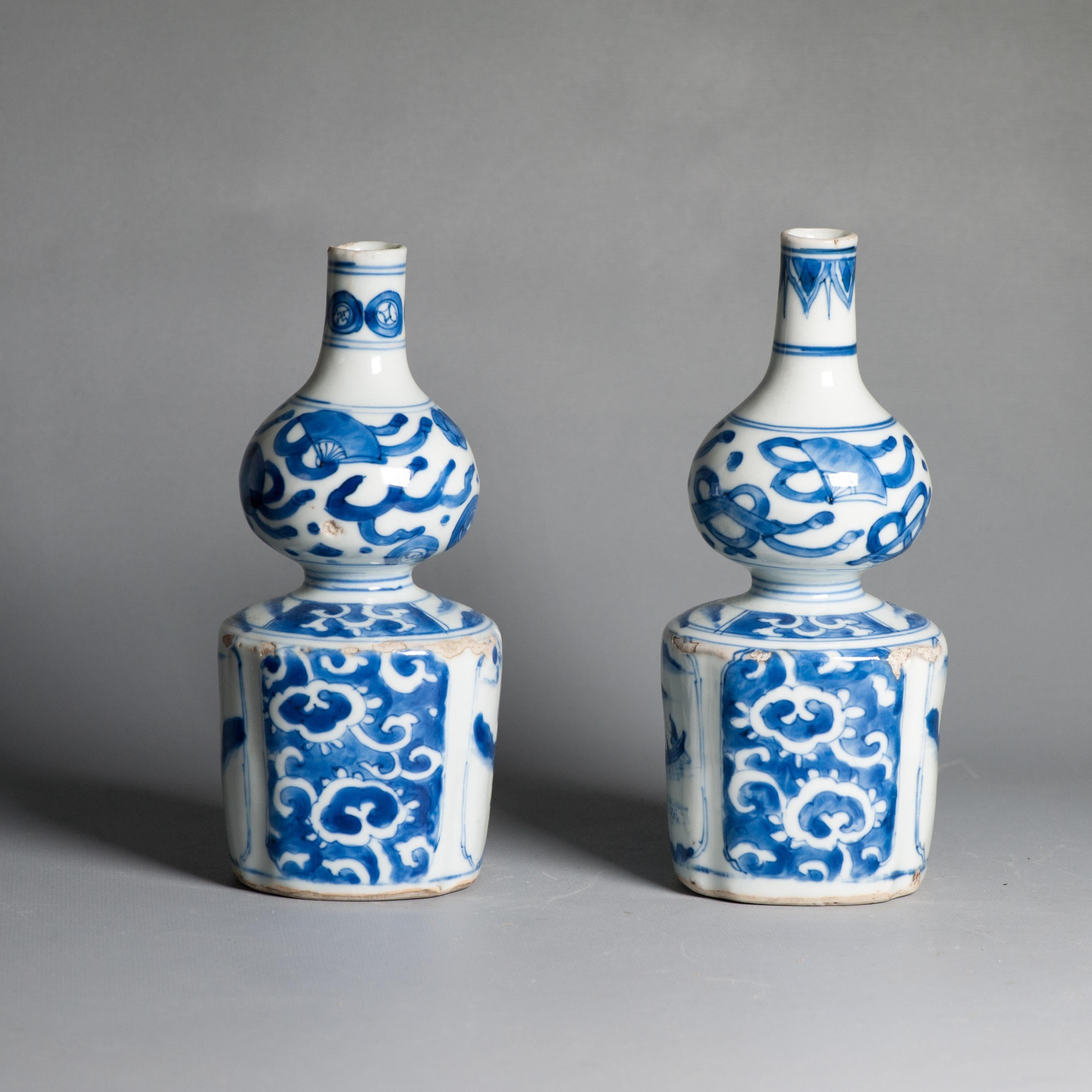 Antique Ming Period Kraak Tokkuri Sake Bottles Kosometsuke Landscape Chinese For Sale 3