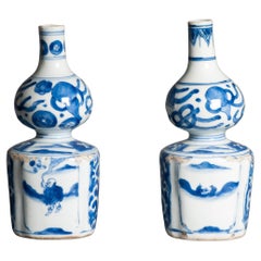 Antique Ming Period Kraak Tokkuri Sake Bottles Kosometsuke Landscape Chinese