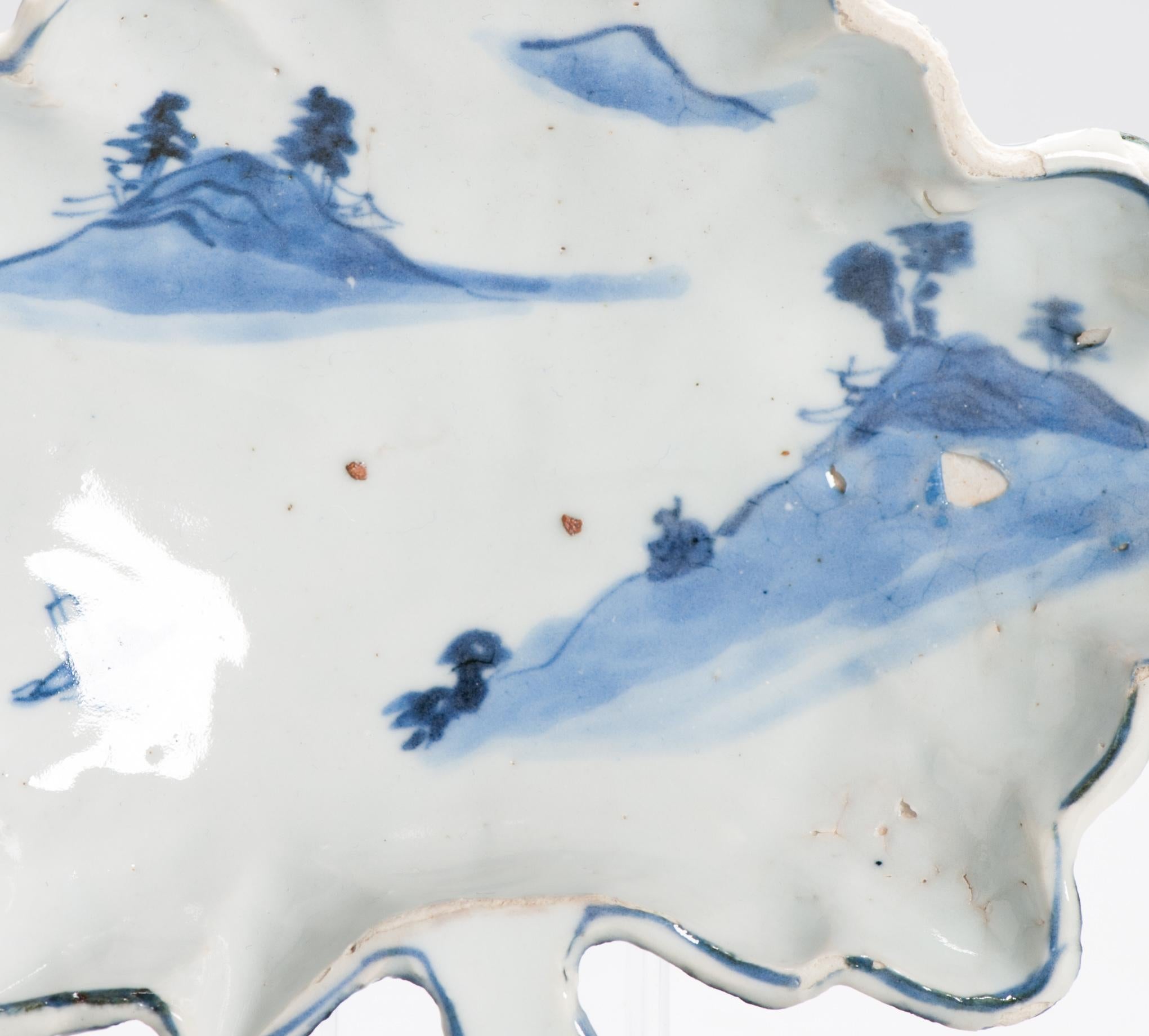 18th Century and Earlier Antique Ming Period Xieyi Kosometsuke Landscape Chinese Porcelain Kaiseki Dish For Sale