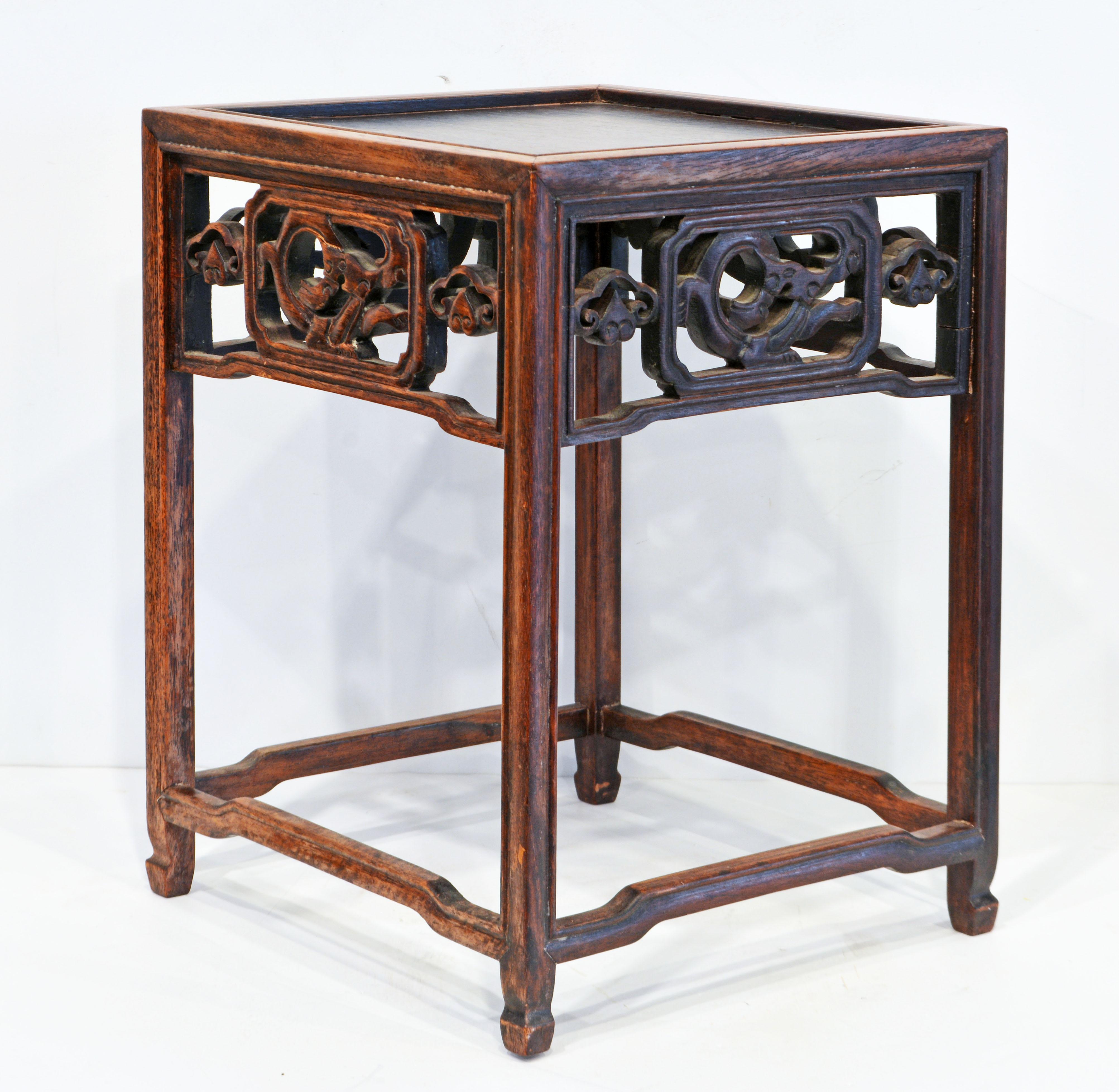 Antique Ming Style Chinese Delicately Carved Huanghuali Table or Display Stand In Good Condition In Ft. Lauderdale, FL