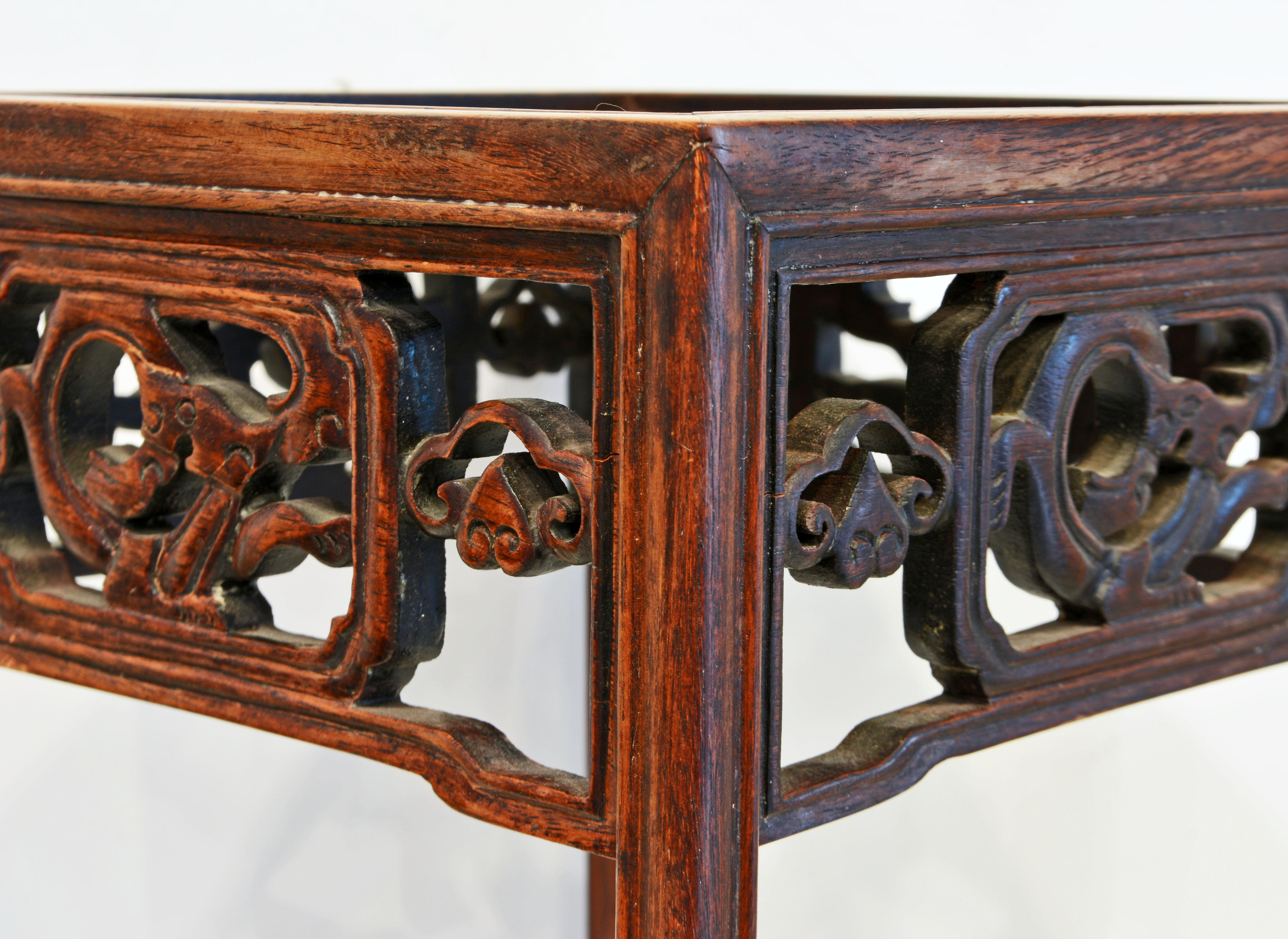 19th Century Antique Ming Style Chinese Delicately Carved Huanghuali Table or Display Stand