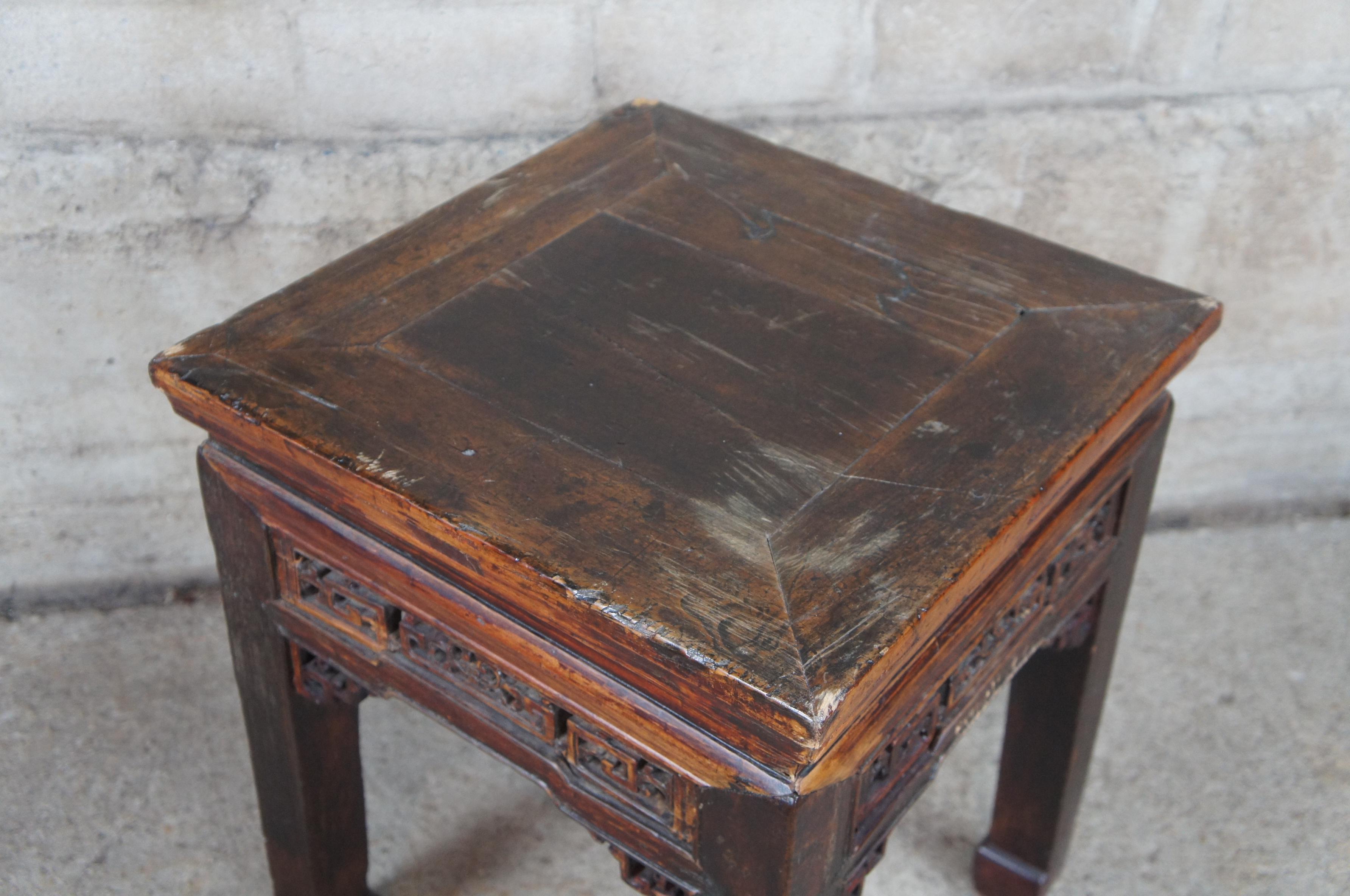 Antique Ming Style Elm Carved Asian Plant Stand Side Table Stool Chinoiserie 2