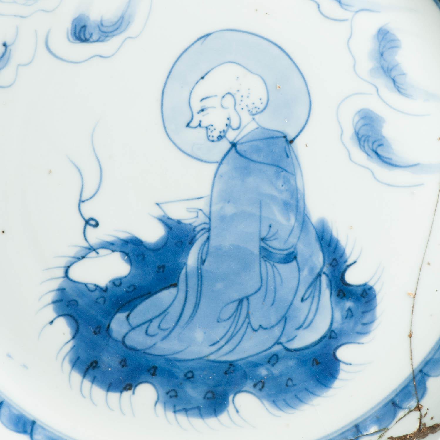 Antike Ming Tianqi chinesischen Porzellan Kosometsuke Platte Luohan und markiert Basis im Angebot 14