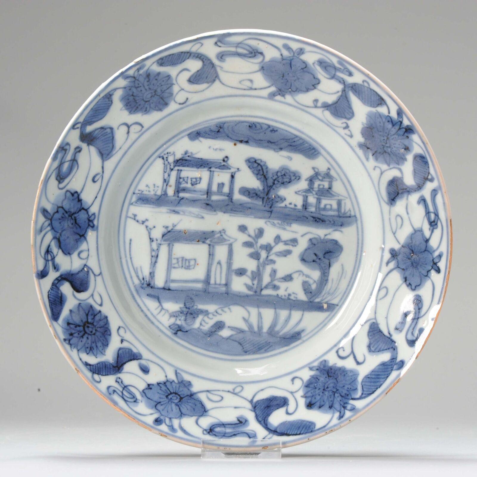 Antique Ming/Transitional Chinese Porcelain Plate, European House, Rare Piece For Sale 10