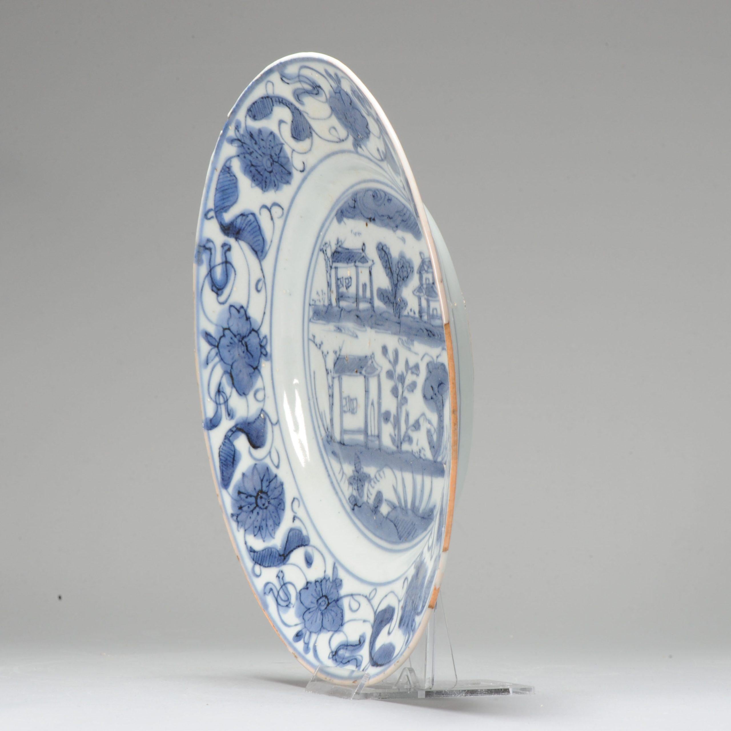 18th Century and Earlier Antique Ming/Transitional Chinese Porcelain Plate, European House, Rare Piece For Sale