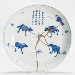Antique Ming Wanli 1600-1640 Chinese Porcelain Kosometsuke Plate Cows