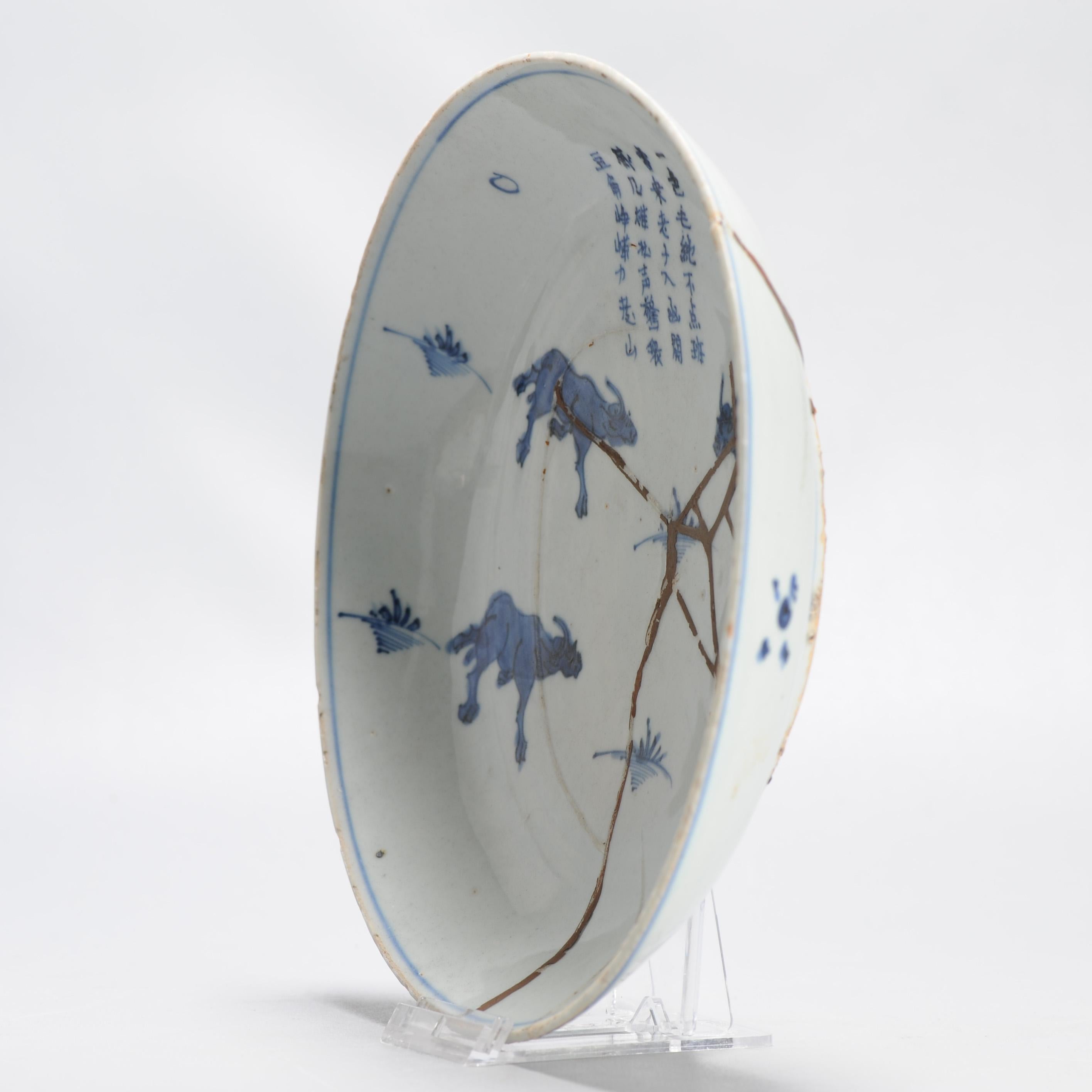 Antique Ming Wanli 1600-1640 Chinese Porcelain Kosometsuke Plate Cows For Sale 5