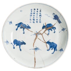Antique Ming Wanli 1600-1640 Chinese Porcelain Kosometsuke Plate Cows