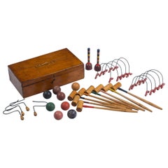 Used Mini Croquet Set with Wooden Box