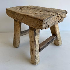 Antiker Mini-Hocker aus Ulmenholz, antik