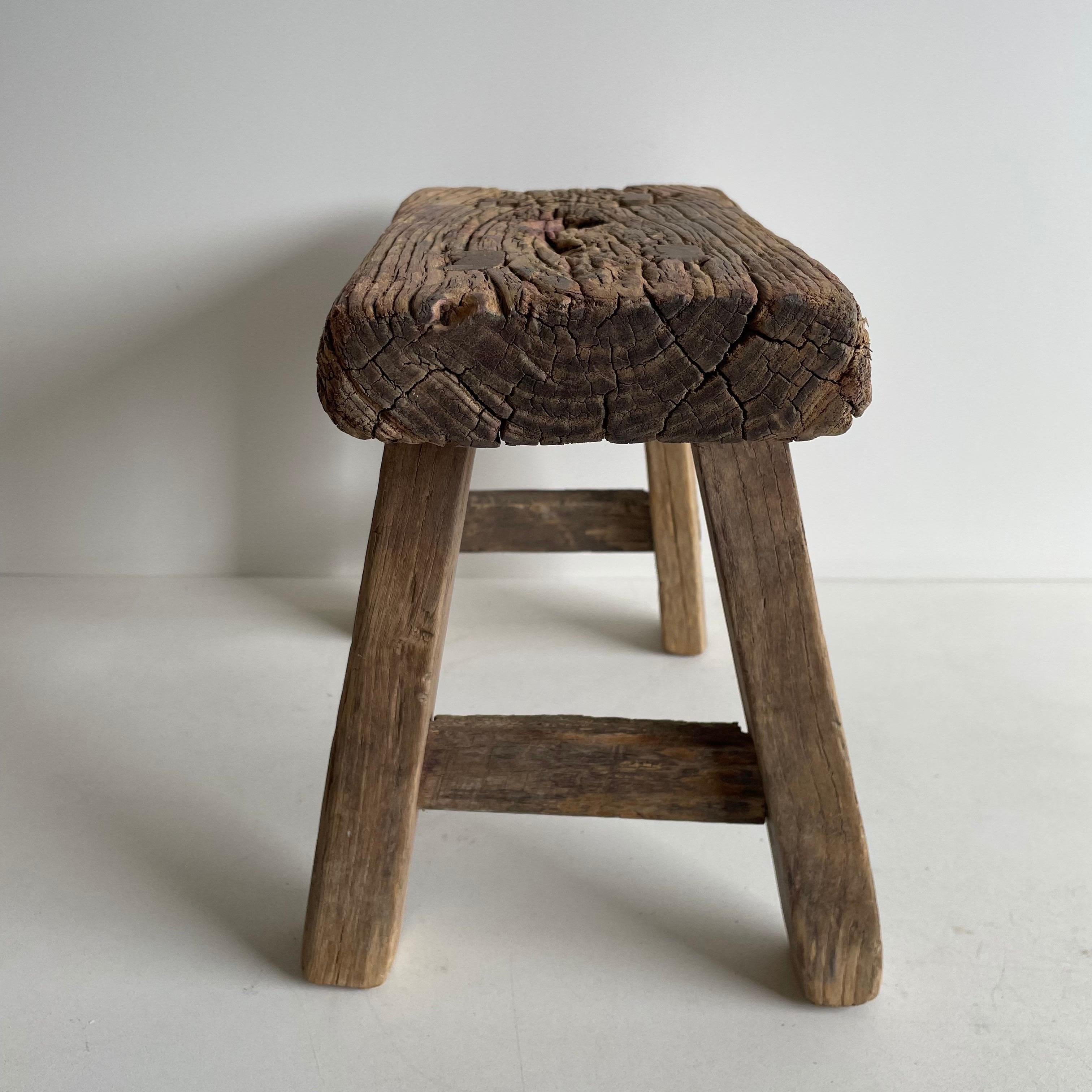 Vintage antique elm wood mini stool These are the real vintage antique elm wood mini stools! Beautiful antique patina, with weathering and age, these are solid and sturdy ready for daily use, use as a table, stool, drink table, they are great for