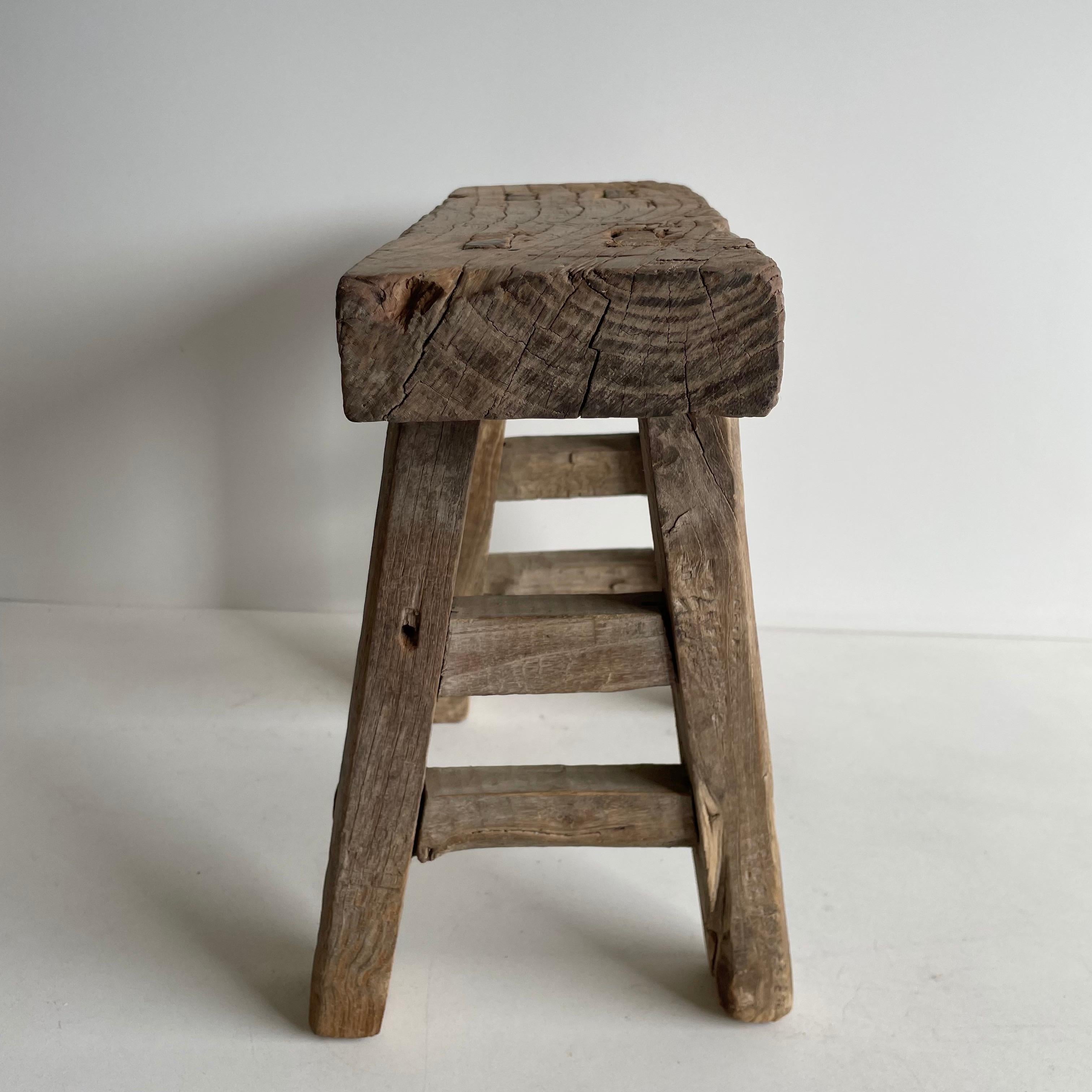20th Century Antique Mini Elm Wood Stool For Sale