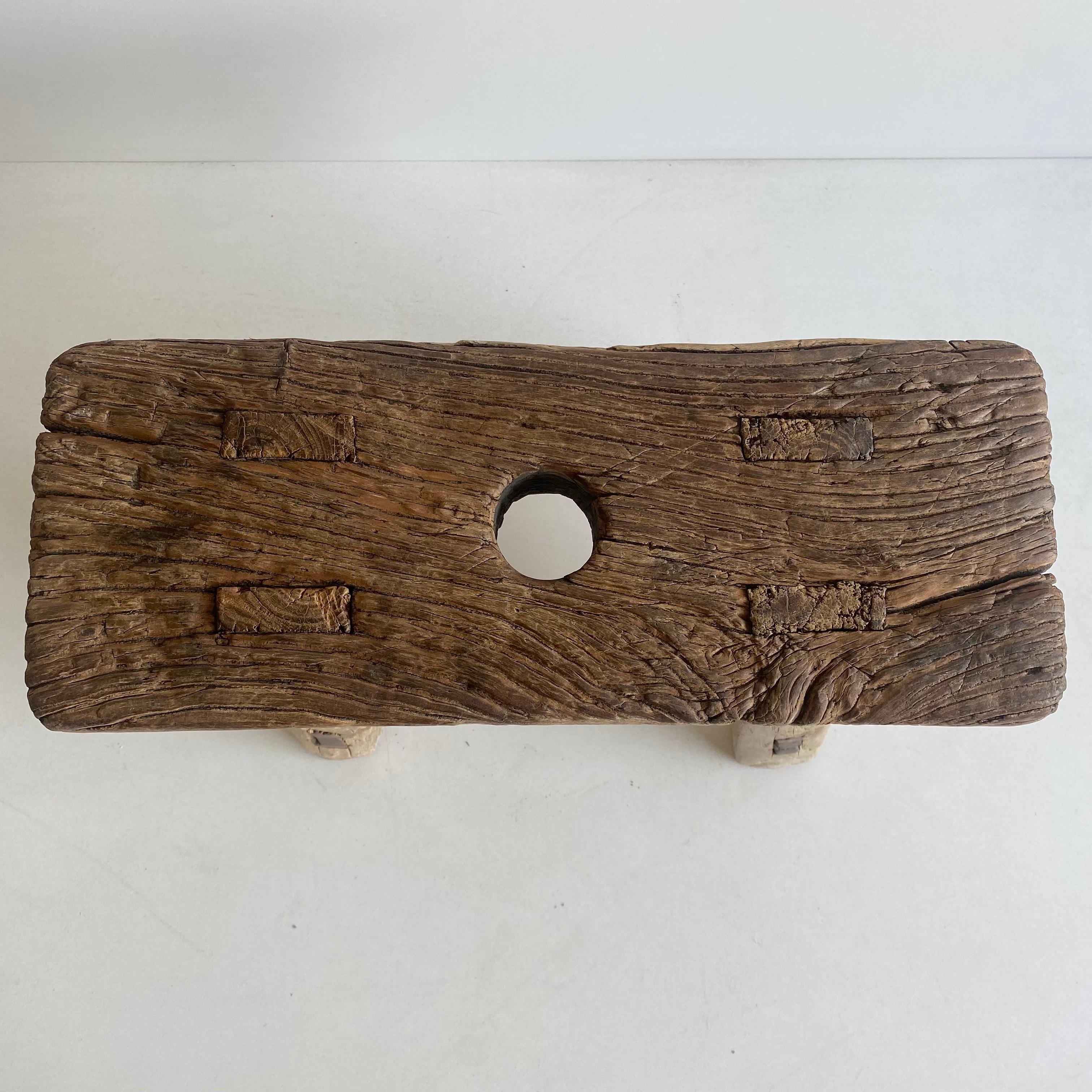 Antique Mini Elm Wood Stool For Sale 1