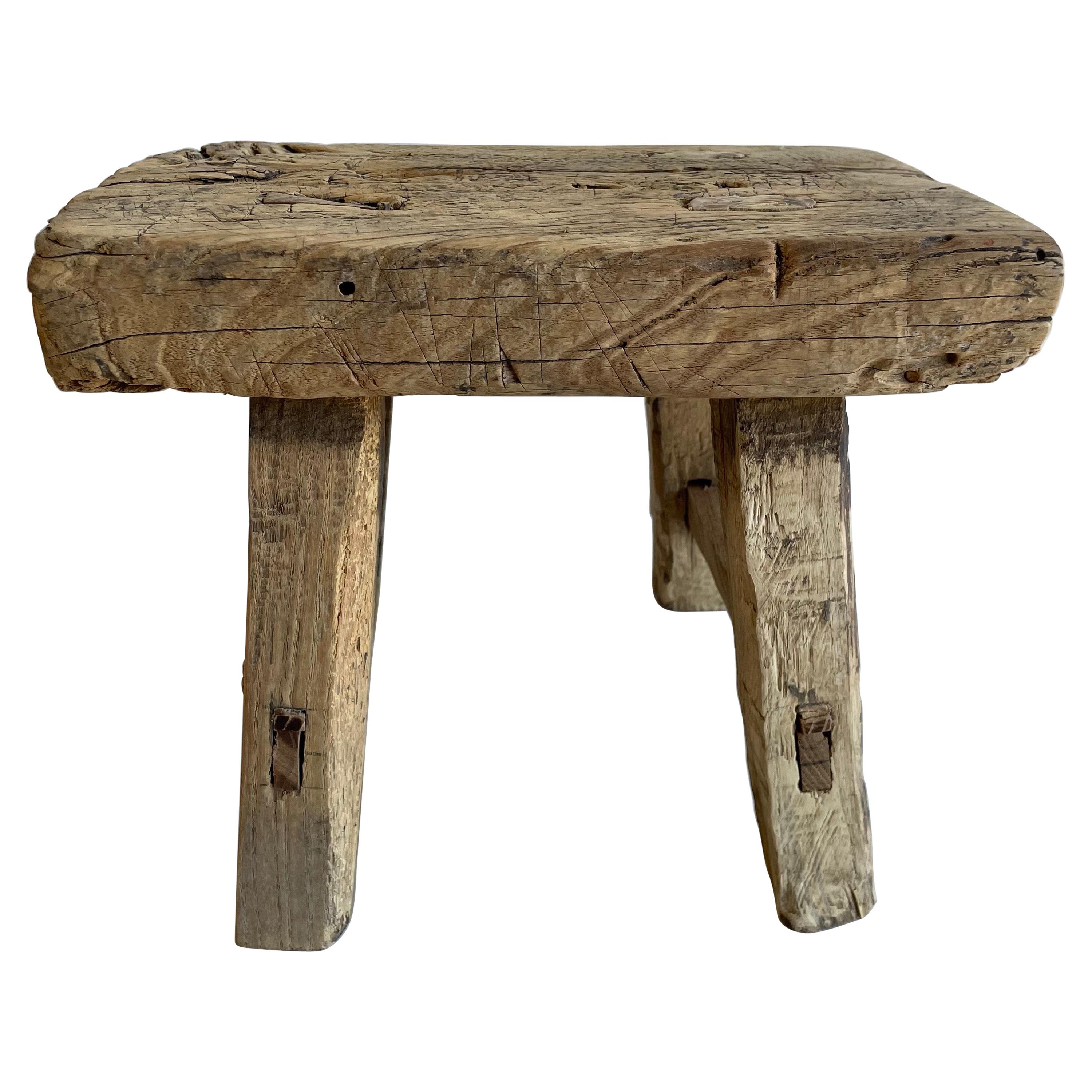 Antique Mini Elm Wood Stool