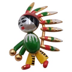 Antique Mini Indian Enamel Brooch 1930
s