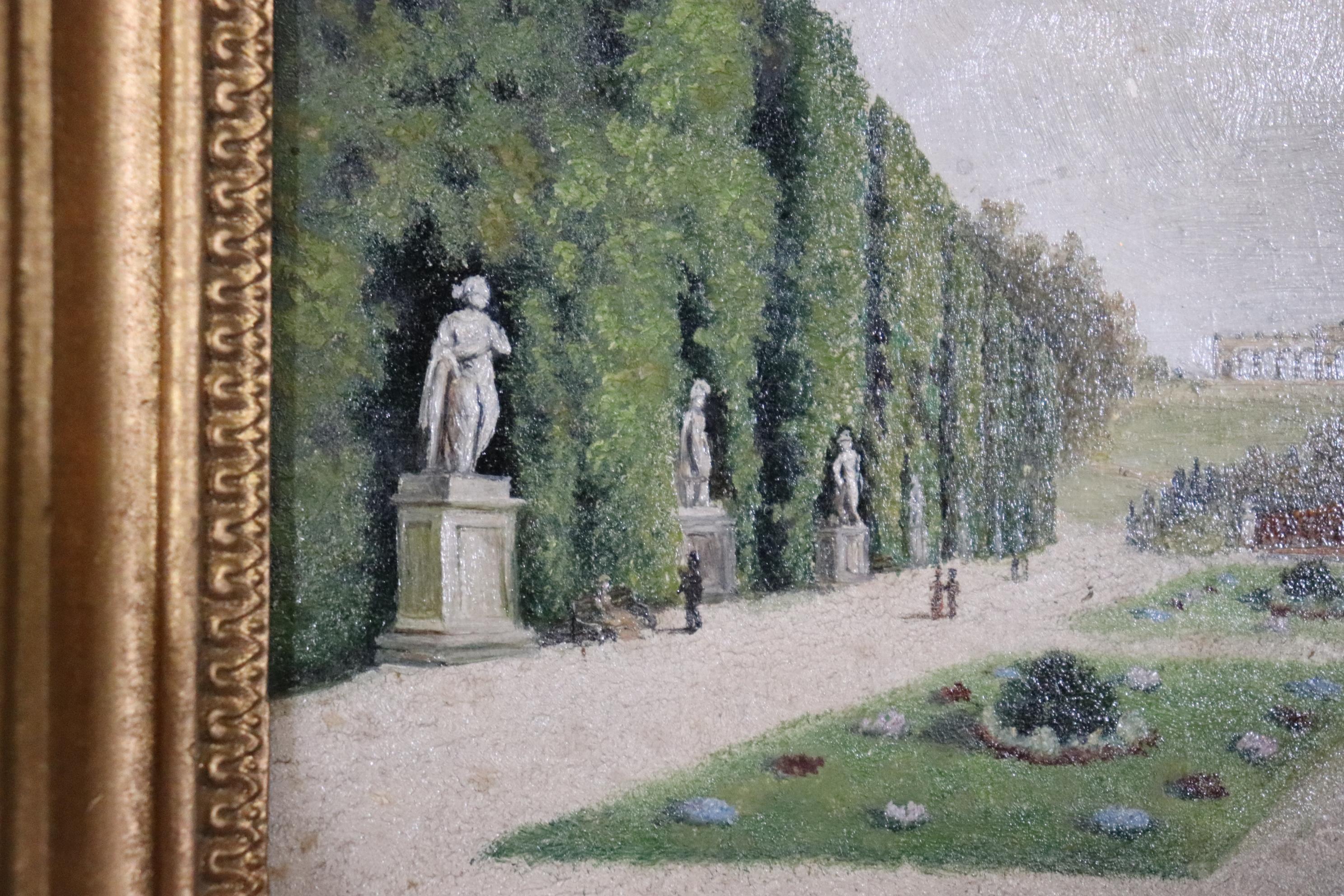 German Antique Mini Neoclassical Grand Tour Style Oil Painting On Board of A Landscape For Sale