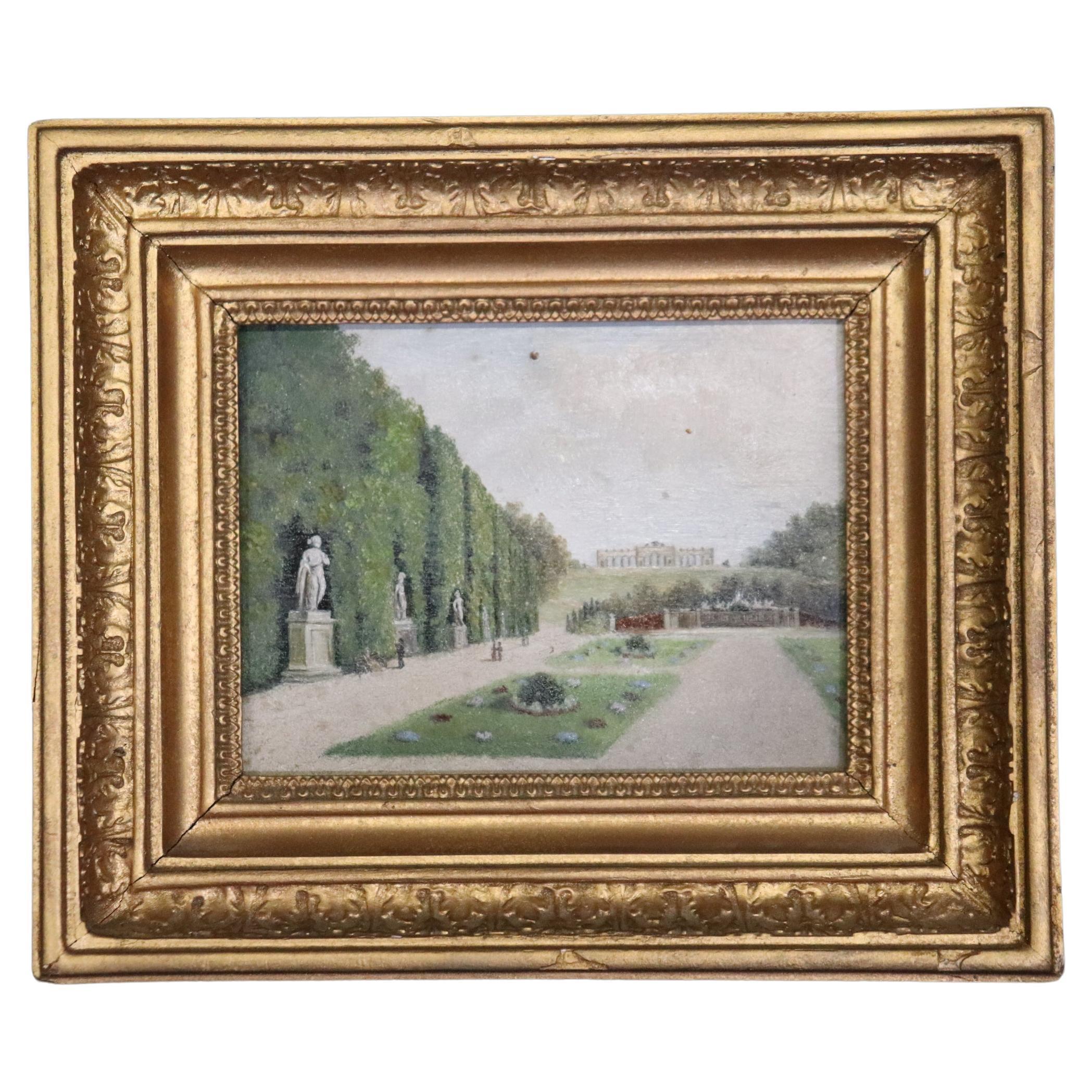 Antique Mini Neoclassical Grand Tour Style Oil Painting On Board of A Landscape