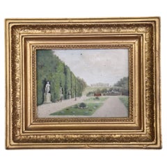 Peinture à l'huile ancienne sur panneau d'un paysage de style Grand Tour néoclassique