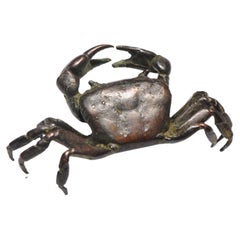 Antique Mini Okimono Bronze Japanese Statue of a Crab Meiji Japan