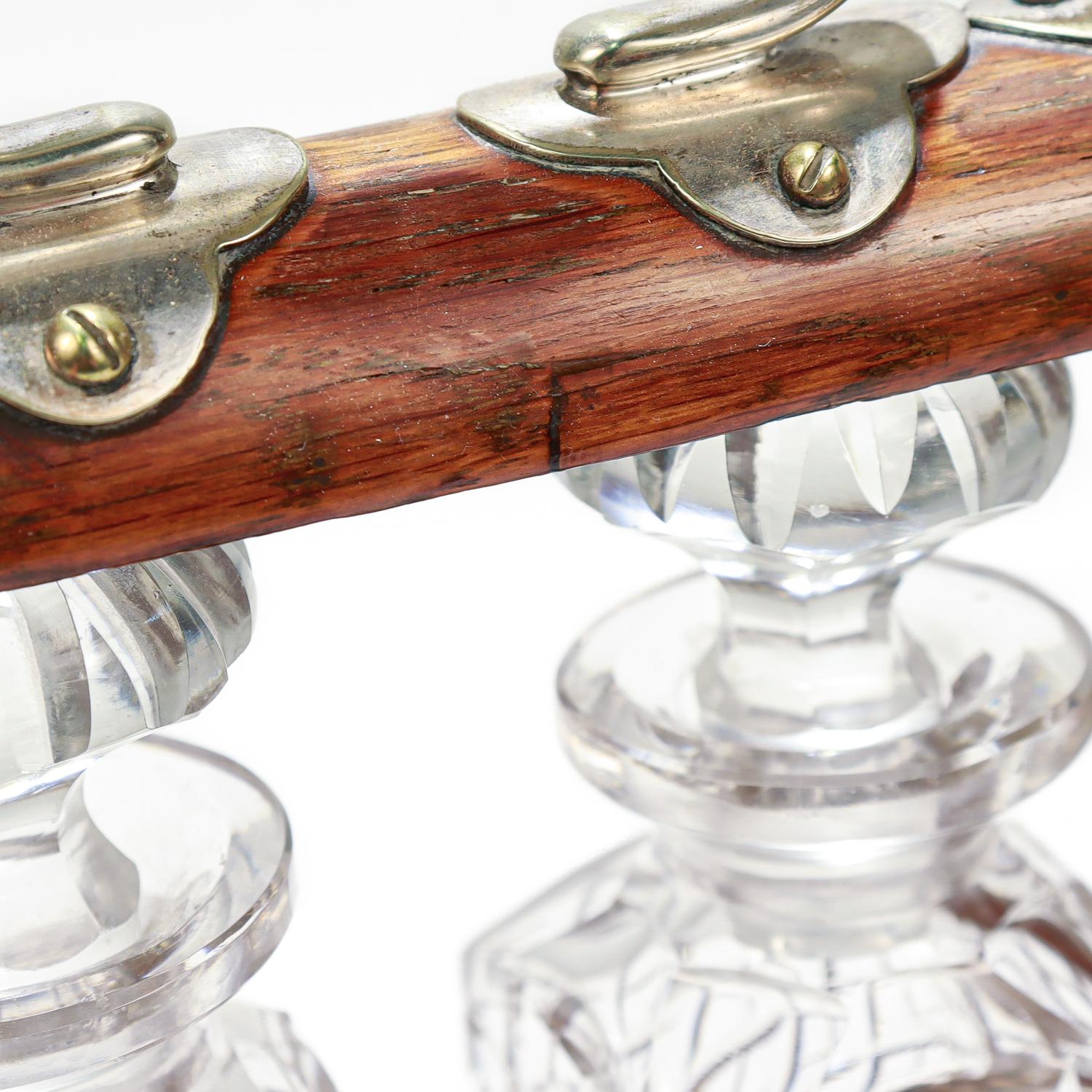 Antique Miniature 19th C. Travel or Perfume Decanter Tantalus in Oak & Cut Glass For Sale 13