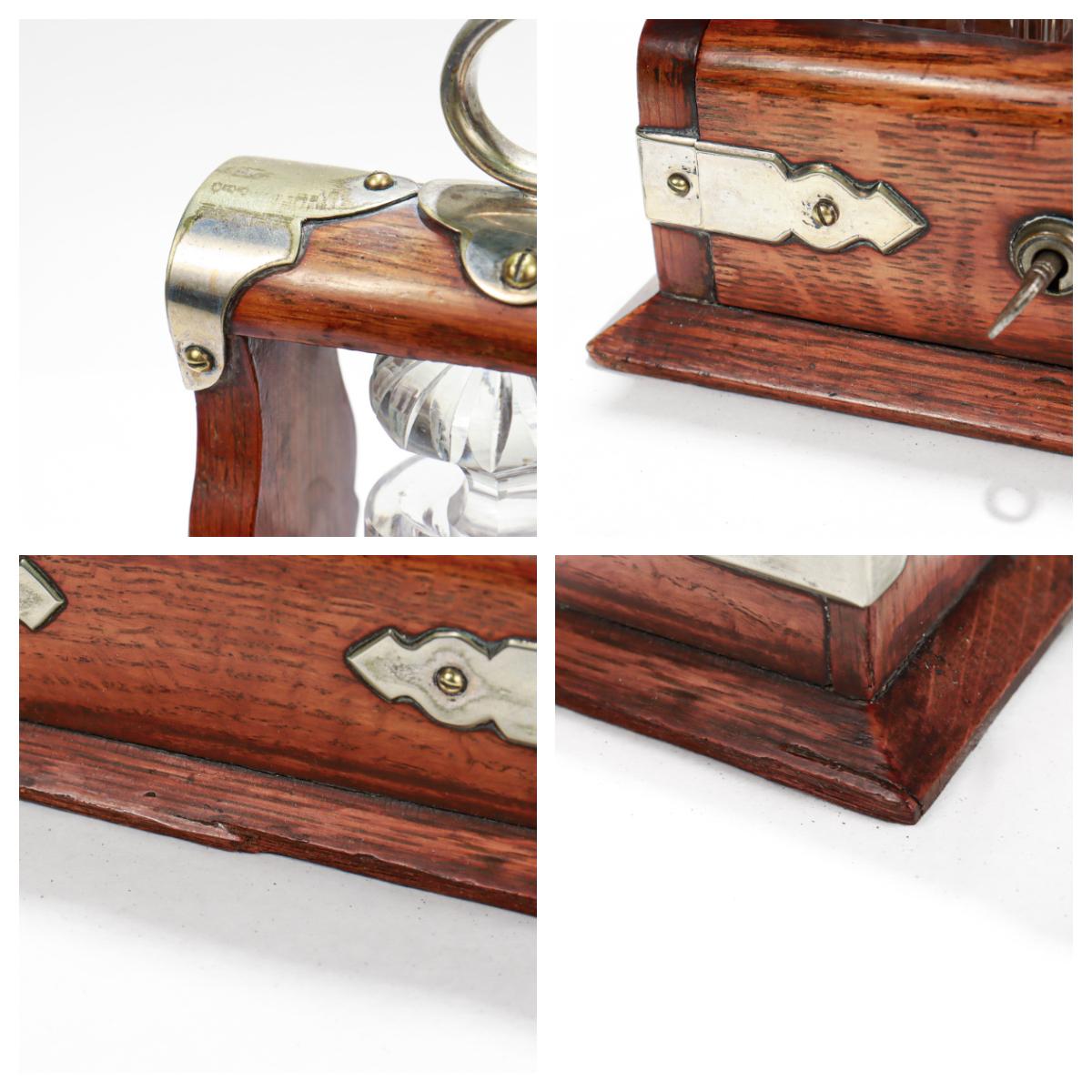 Antique Miniature 19th C. Travel or Perfume Decanter Tantalus in Oak & Cut Glass For Sale 14