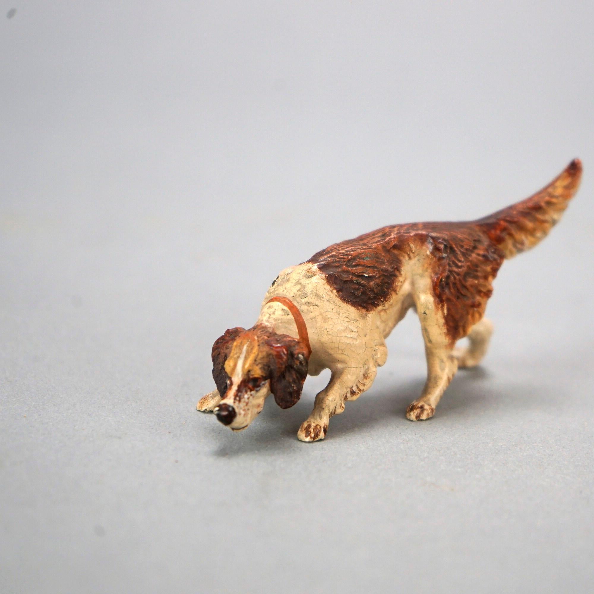 Hand-Painted Antique Miniature Austrian Franz Bergman Cold Painted Bronze Dog, Setter, c1900