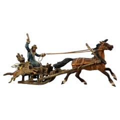 Used Miniature Austrian Franz Bergman Cold Painted Bronze Horse-Drawn Sled
