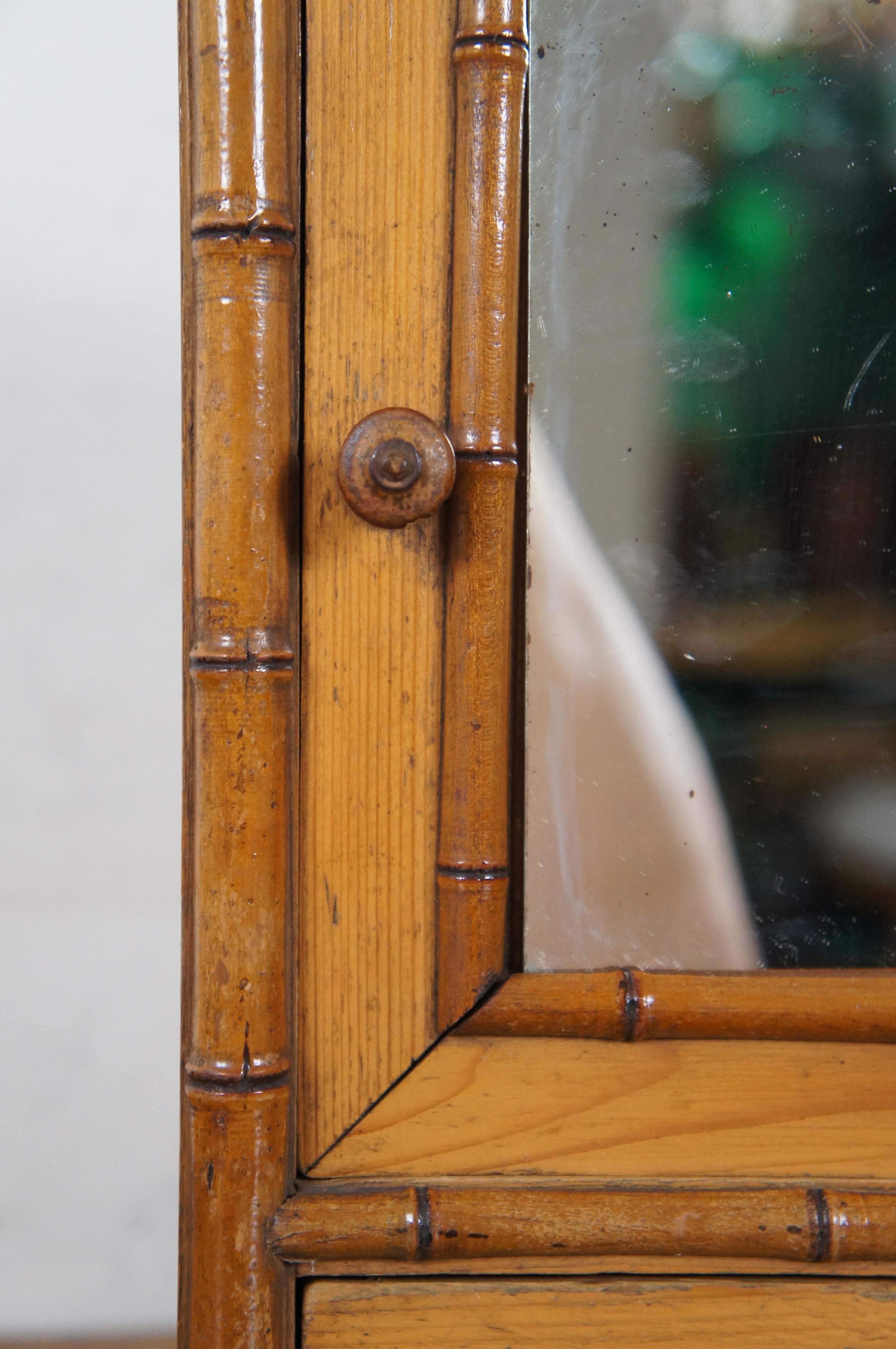 Antique Miniature Bamboo & Pine Wardrobe Armoire Mirror Dollhouse Furniture 12