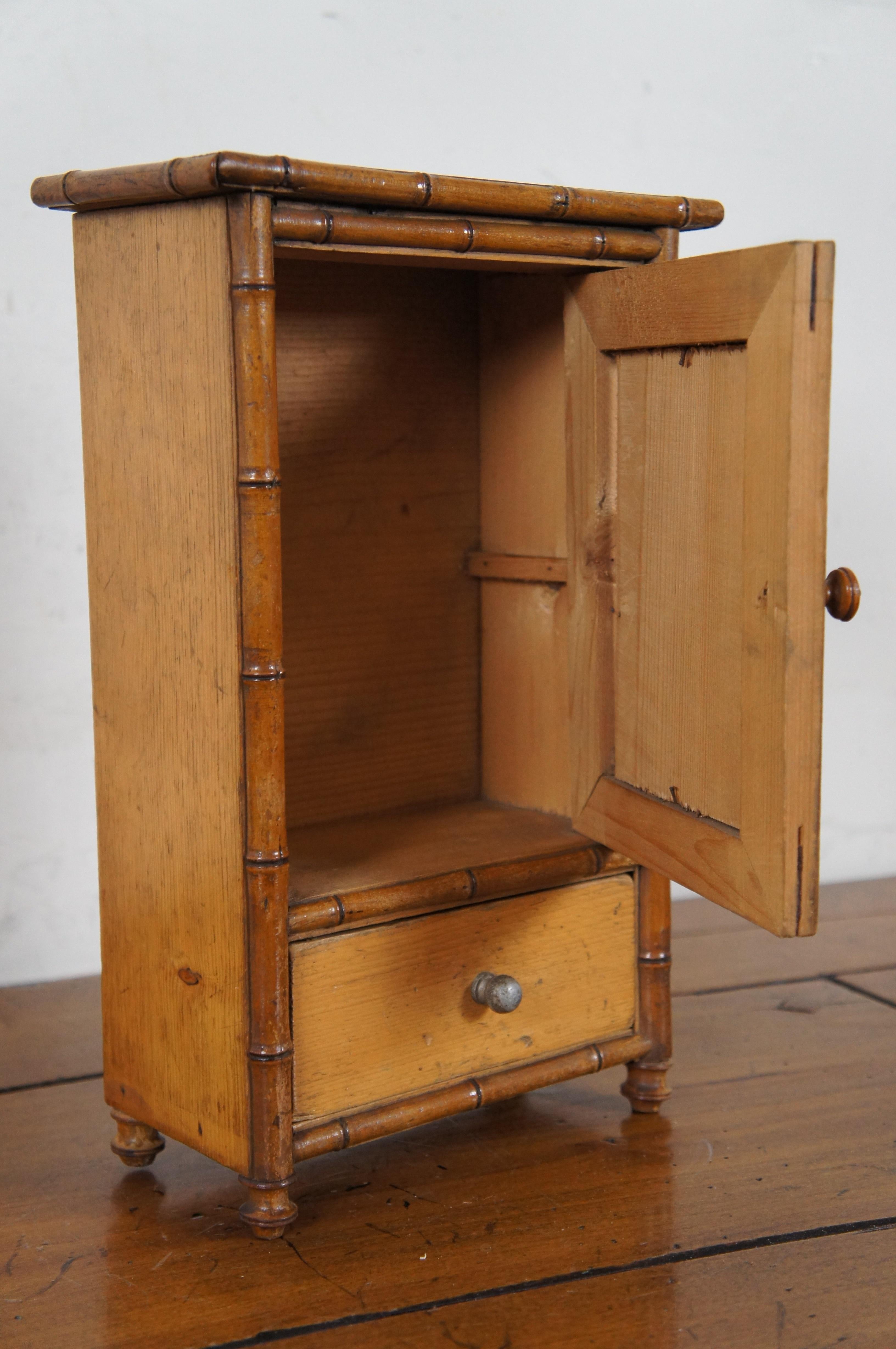 Antique Miniature Bamboo & Pine Wardrobe Armoire Mirror Dollhouse Furniture 12
