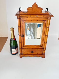 Antique Miniature Bamboo Pine Wardrobe Wall  Armoire Mirror Dollhouse Furniture