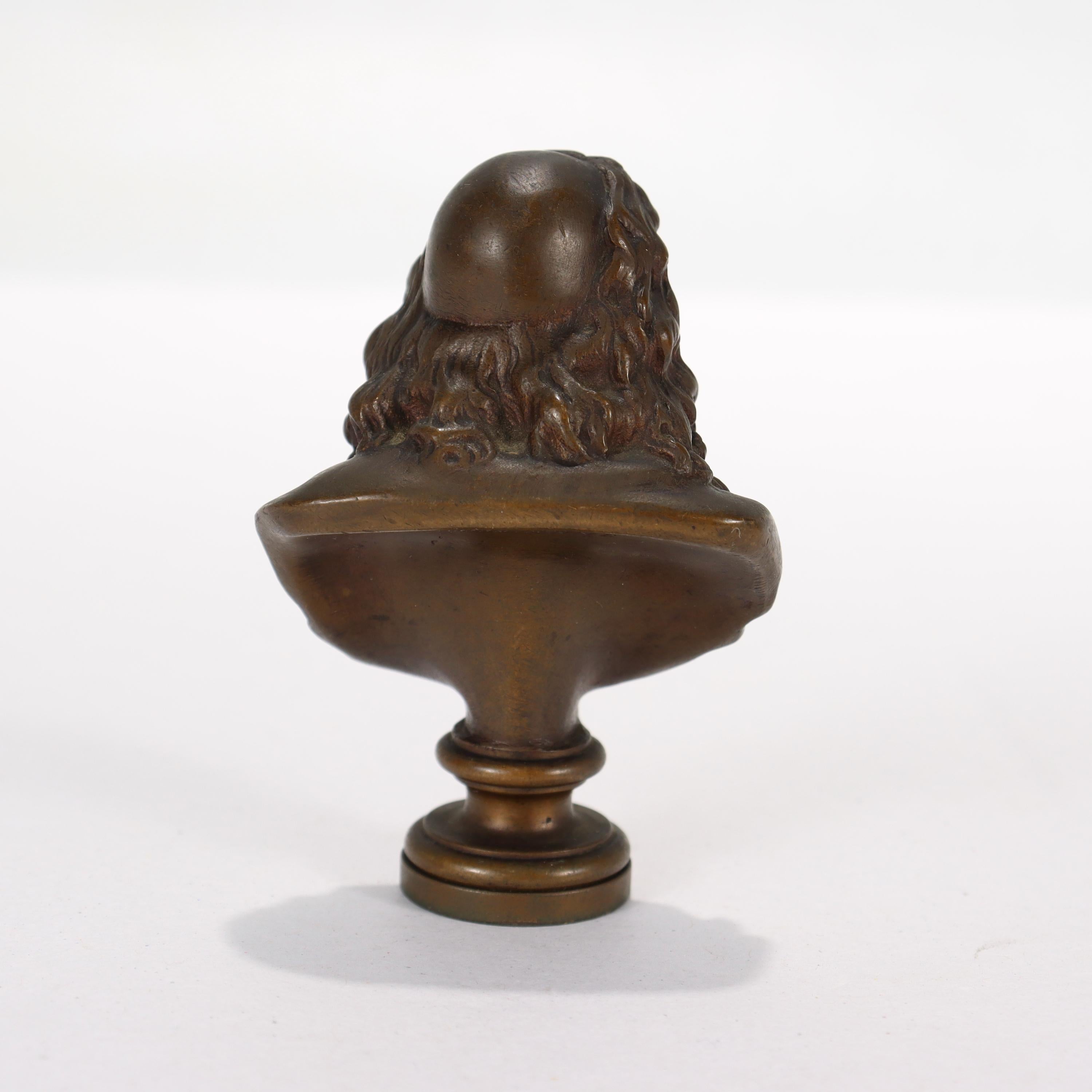 20th Century Antique Miniature Barbedienne Bronze Bust of Molière After Houdon For Sale