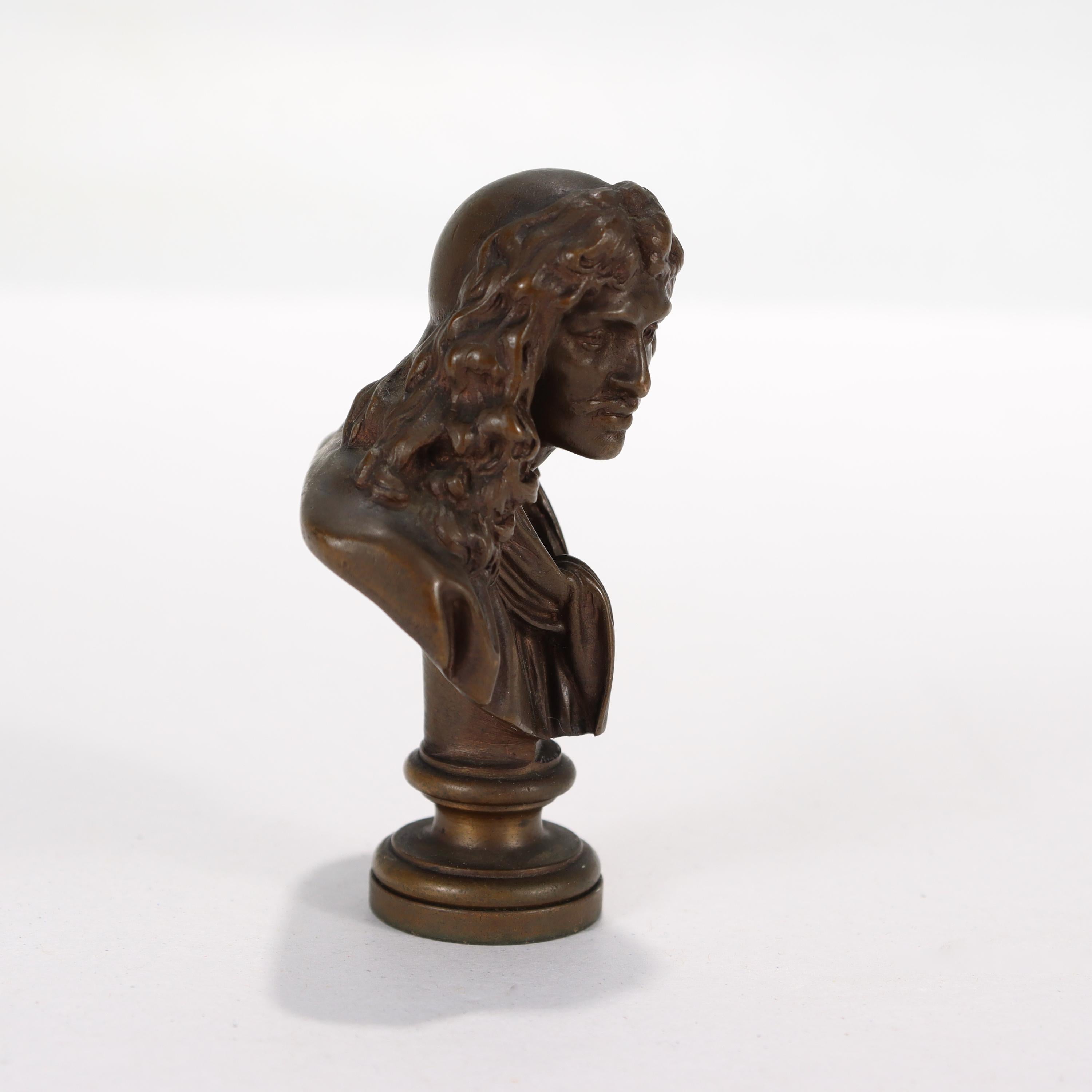 Antique Miniature Barbedienne Bronze Bust of Molière After Houdon For Sale 1